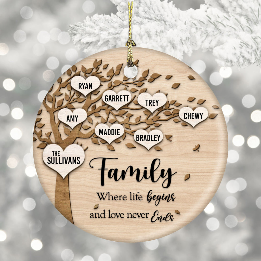 Personalized Family Tree Christmas Ornament, Custom Ceramic Holiday Keepsake, Name Ornament Gift for Families