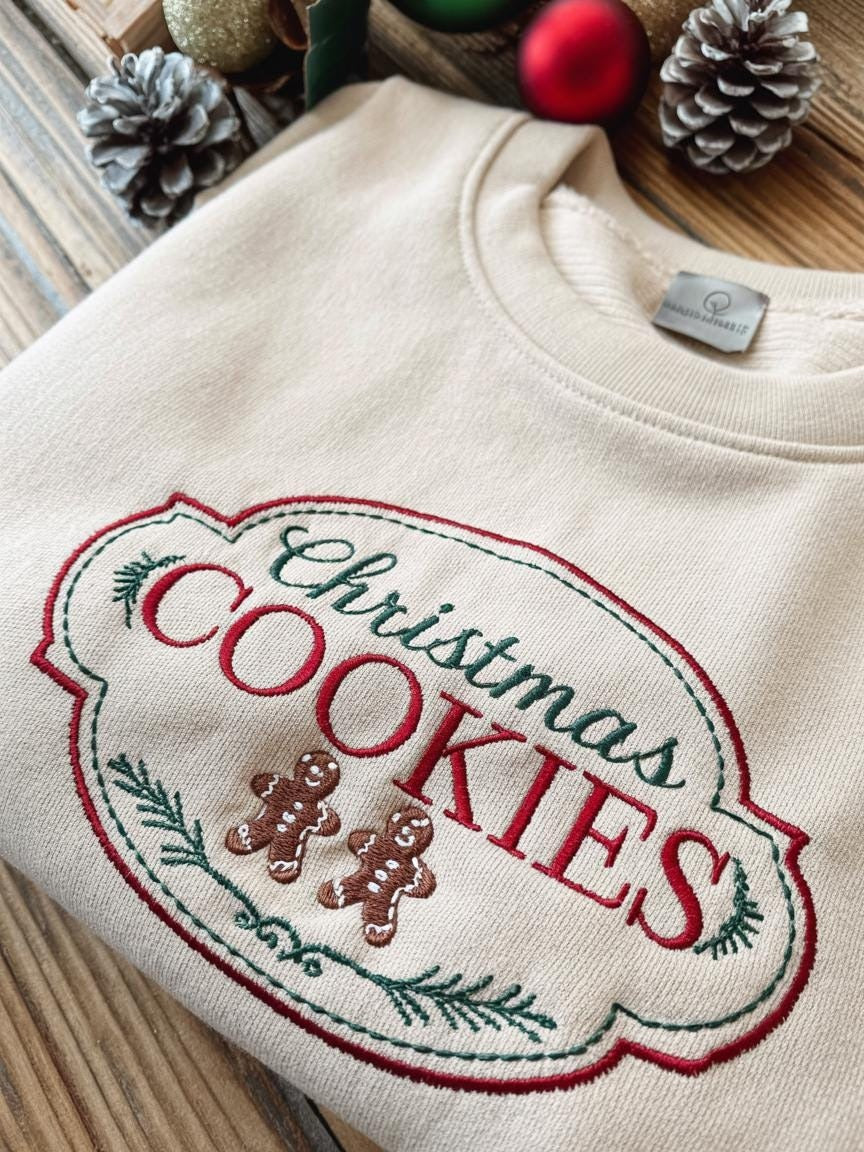 Christmas Cookie Embroidered Sweatshirt, Holiday Sweater, Cozy Winter Embroidery Shirt, Christmas Gift, Xmas Outfit, Gingerbread Embroidered EBAC80