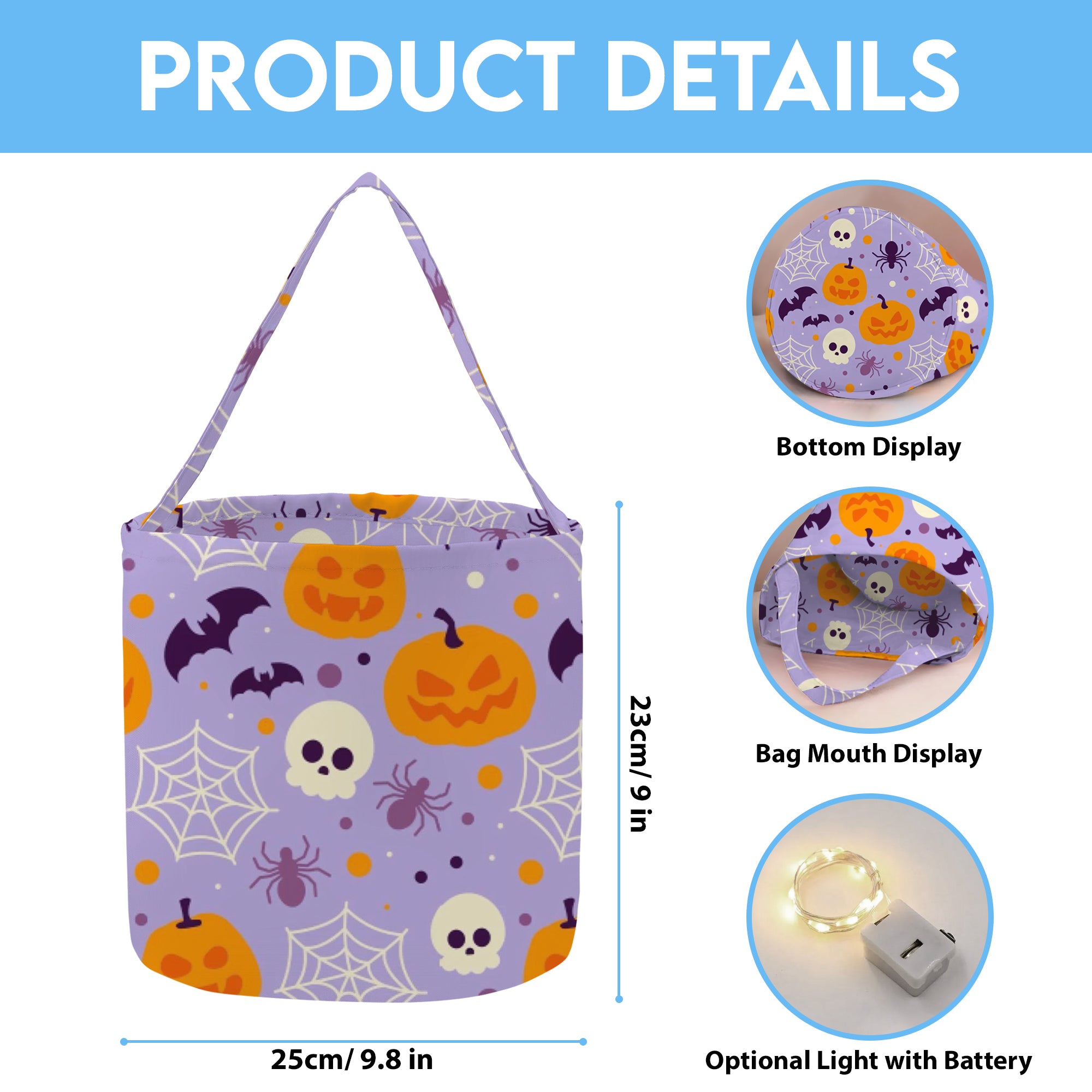 Custom Halloween Candy Bag with Name, Personalized Trick or Treat Tote for Kids, Pumpkin Bat Spider Design, Custom Gift For Kids