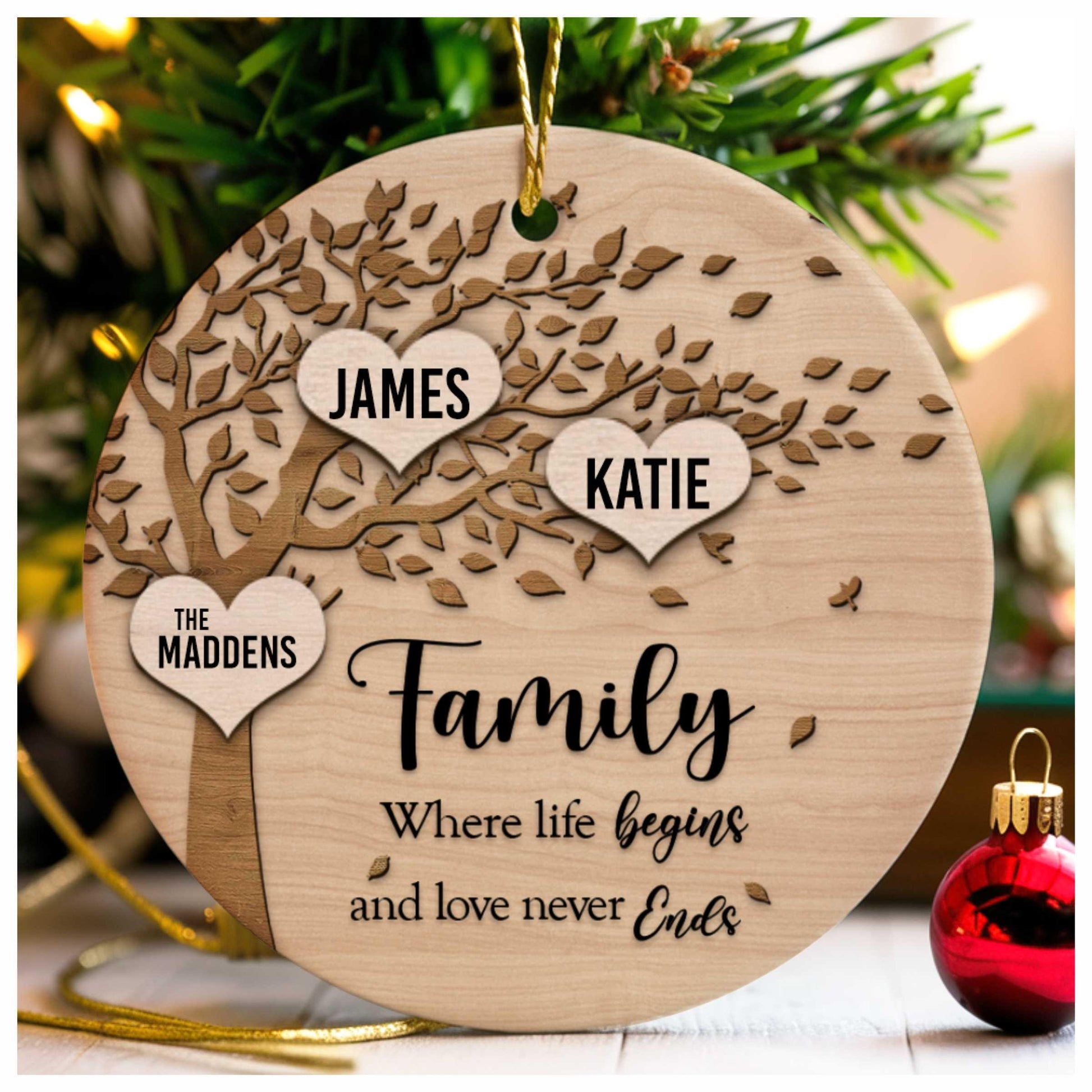 Personalized Family Tree Christmas Ornament, Custom Ceramic Holiday Keepsake, Name Ornament Gift for Families