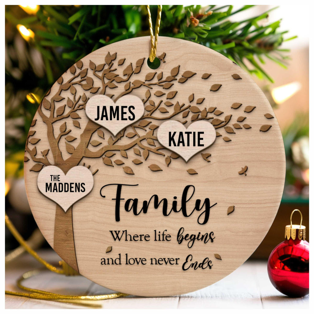 Personalized Family Tree Christmas Ornament, Custom Ceramic Holiday Keepsake, Name Ornament Gift for Families
