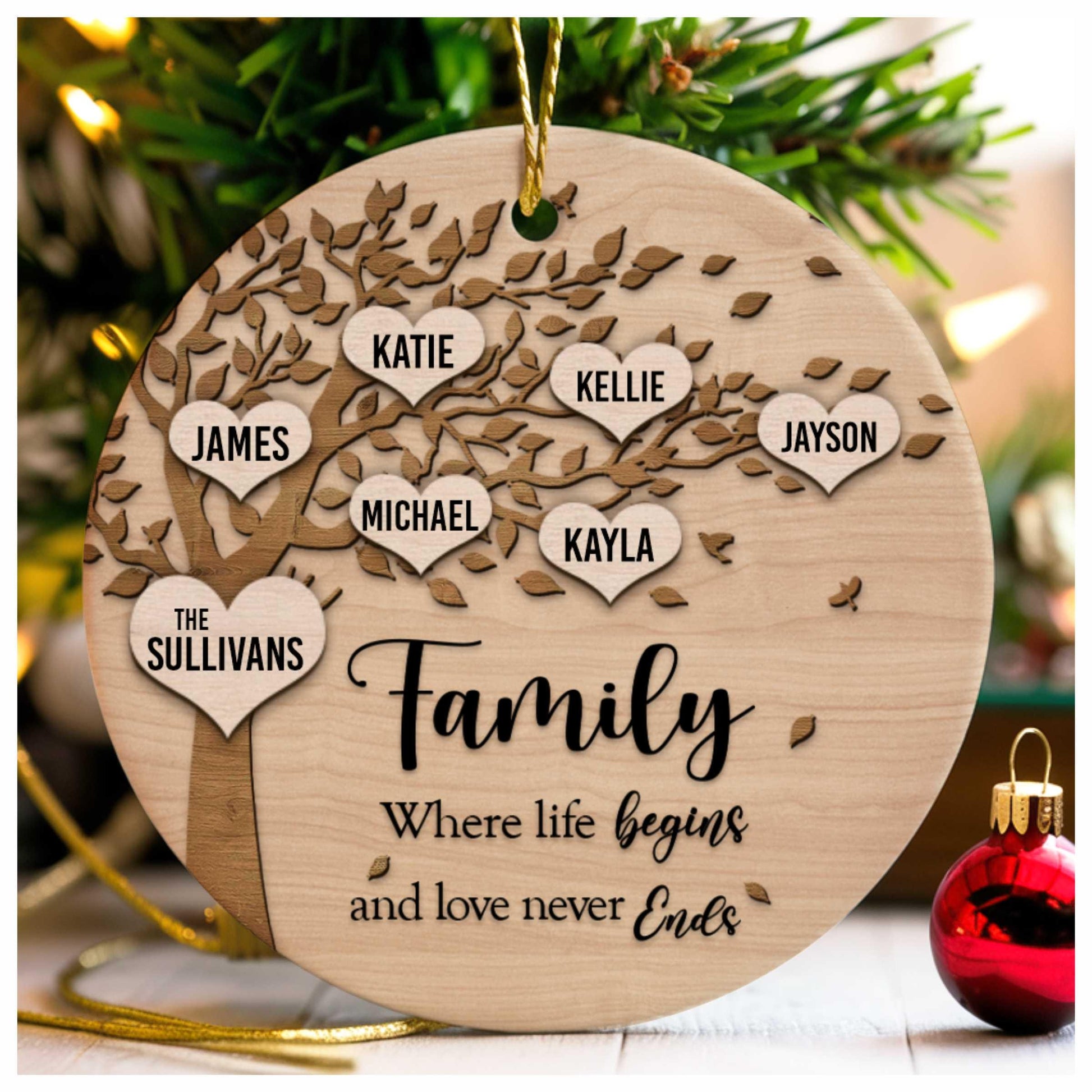 Personalized Family Tree Christmas Ornament, Custom Ceramic Holiday Keepsake, Name Ornament Gift for Families