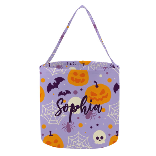 Custom Halloween Candy Bag with Name, Personalized Trick or Treat Tote for Kids, Pumpkin Bat Spider Design, Custom Gift For Kids