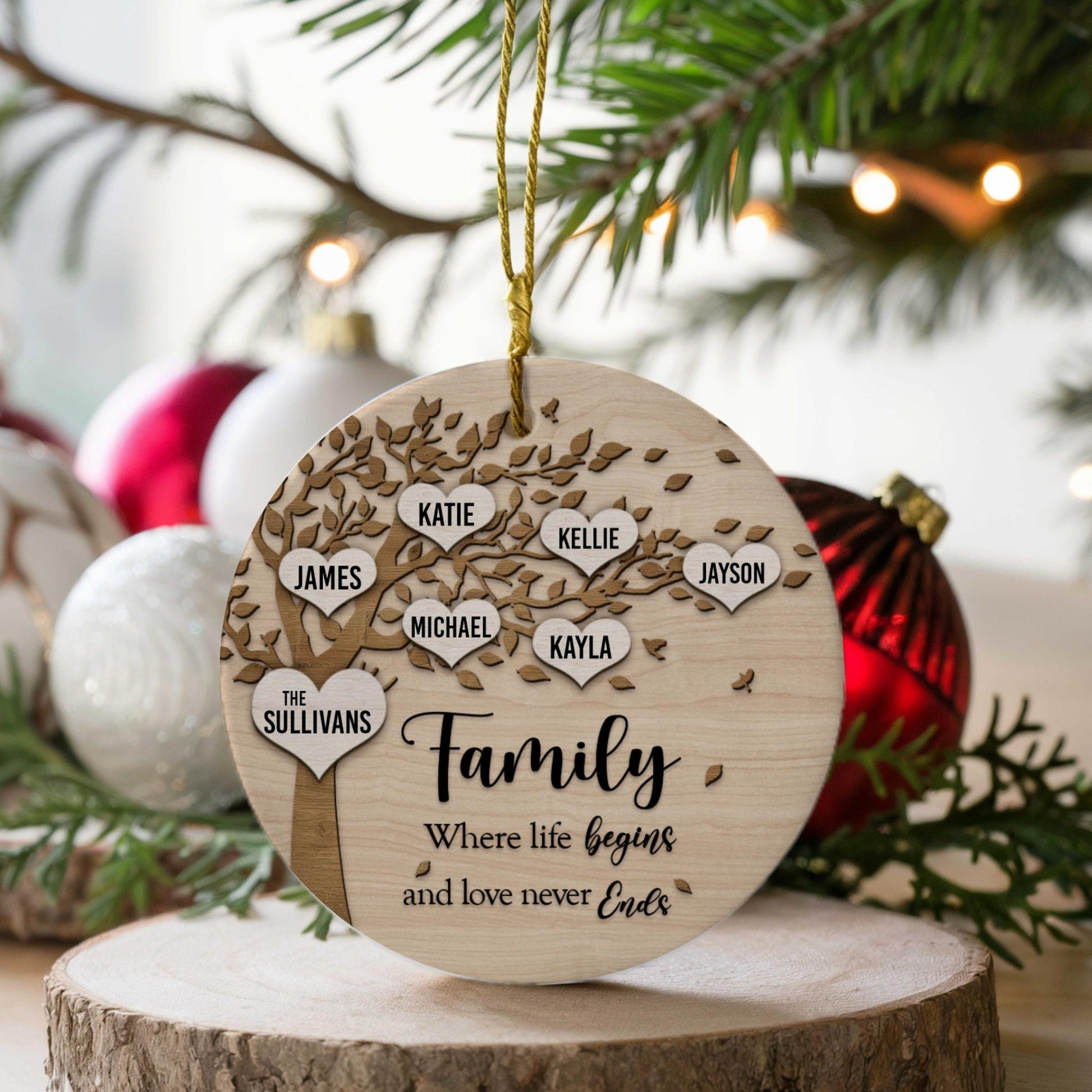Personalized Family Tree Christmas Ornament, Custom Ceramic Holiday Keepsake, Name Ornament Gift for Families