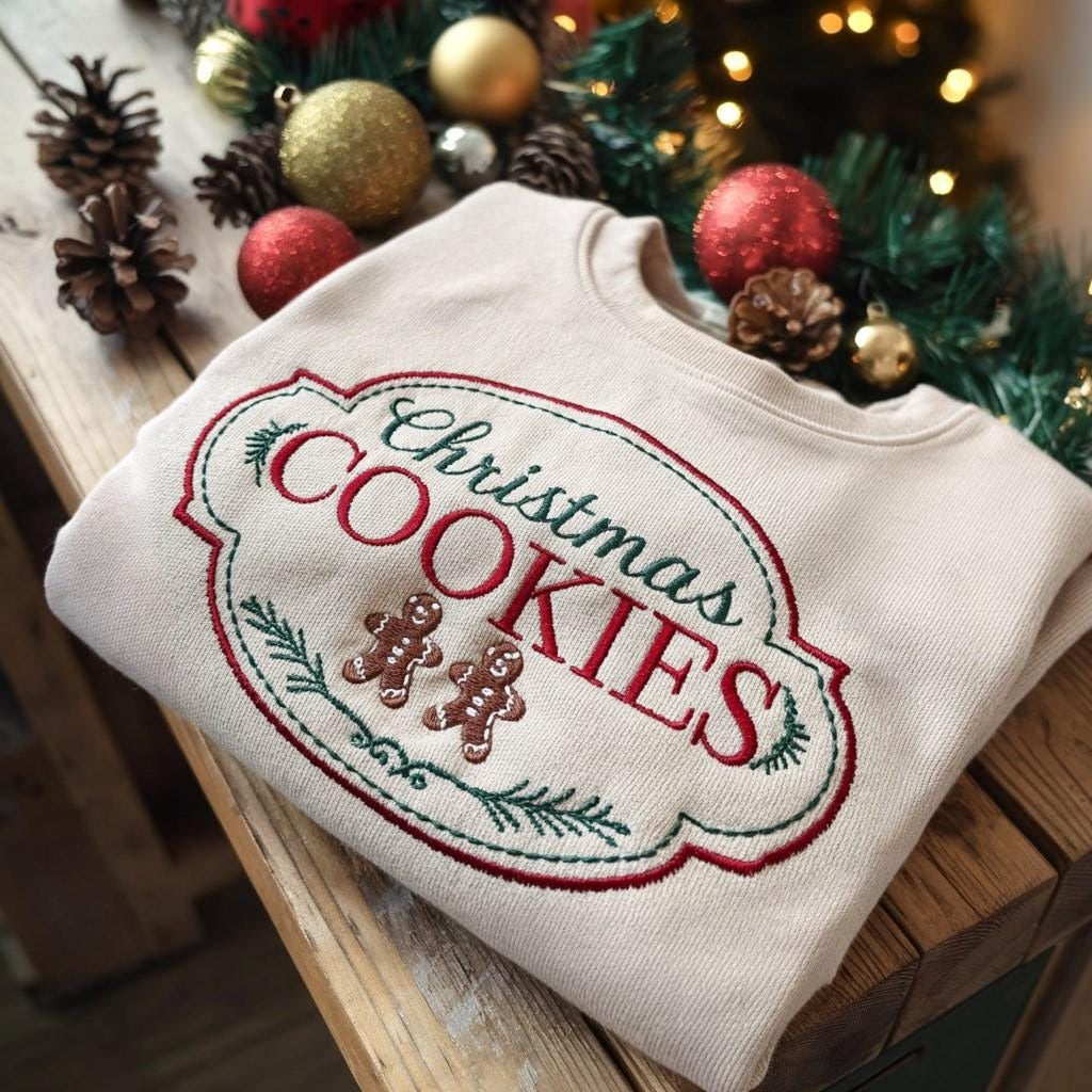 Christmas Cookie Embroidered Sweatshirt, Holiday Sweater, Cozy Winter Embroidery Shirt, Christmas Gift, Xmas Outfit, Gingerbread Embroidered EBAC80