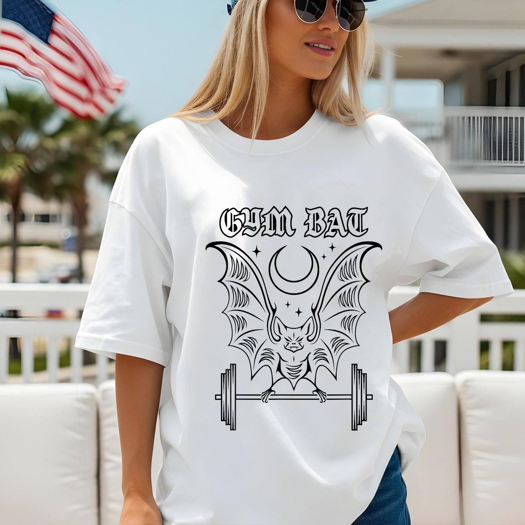 Gym Bat T-Shirt, Funny Gothic Workout Shirt for Women, Cute Bat Lifting Weights Tee, Halloween Gym Shirt, Witchy Fitness Aesthetic