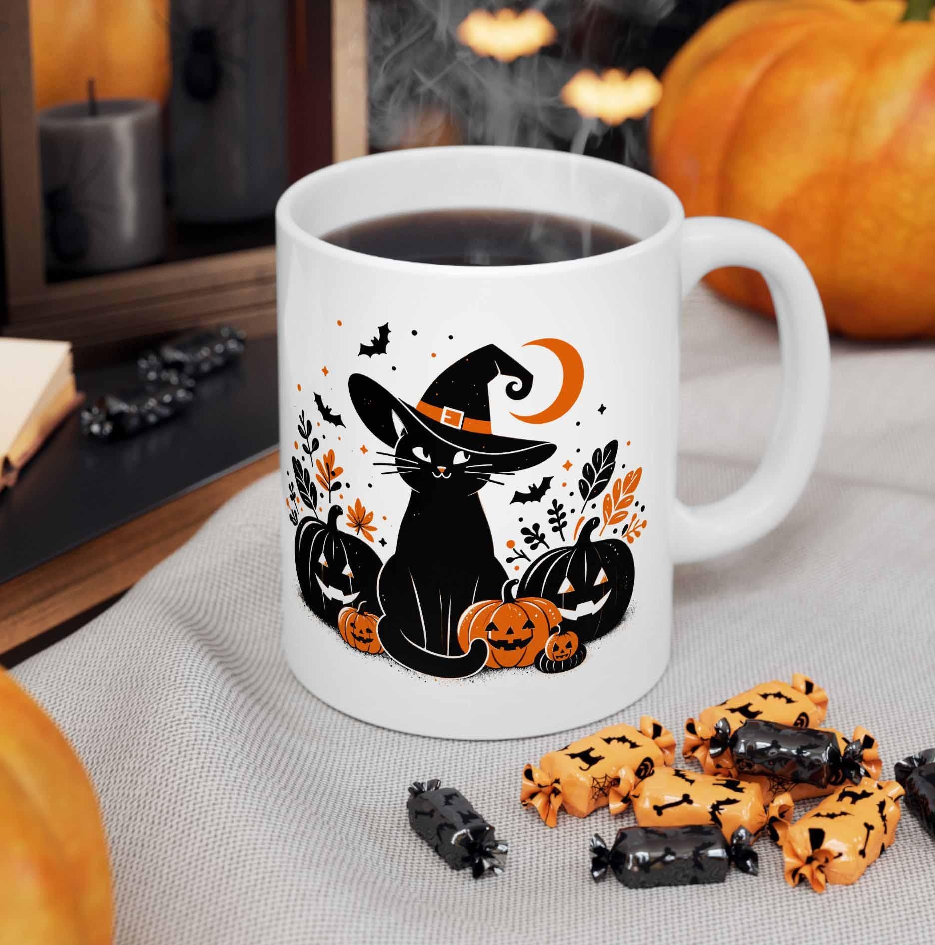 Personalized Cat Mug Halloween Gift, Black Cat Witchy Mug, Cat Lover Mug, Custom Mug Birthday Gift, Pumpkin Mug Gift, Coffee Tea Lovers Gift