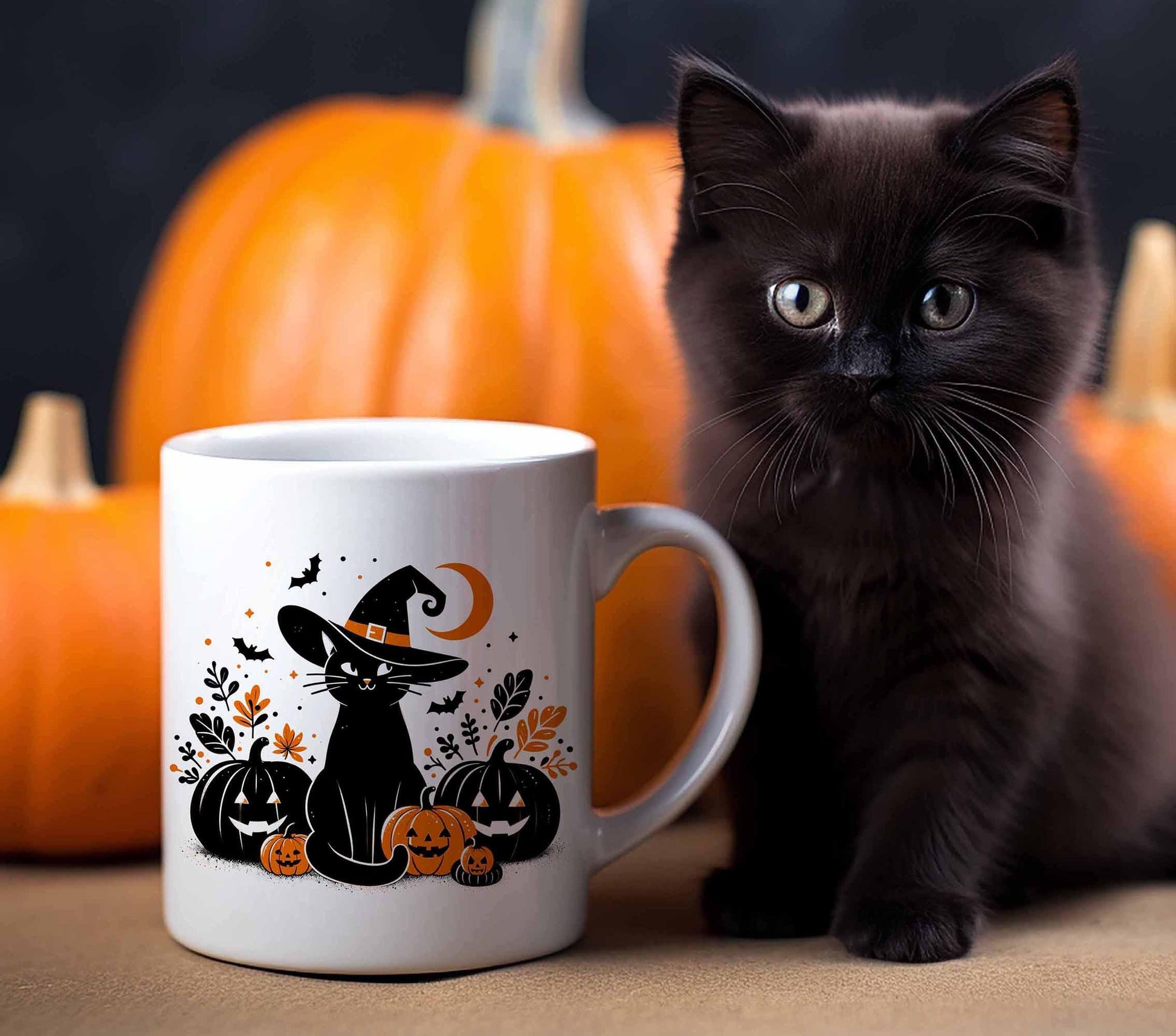 Personalized Cat Mug Halloween Gift, Black Cat Witchy Mug, Cat Lover Mug, Custom Mug Birthday Gift, Pumpkin Mug Gift, Coffee Tea Lovers Gift