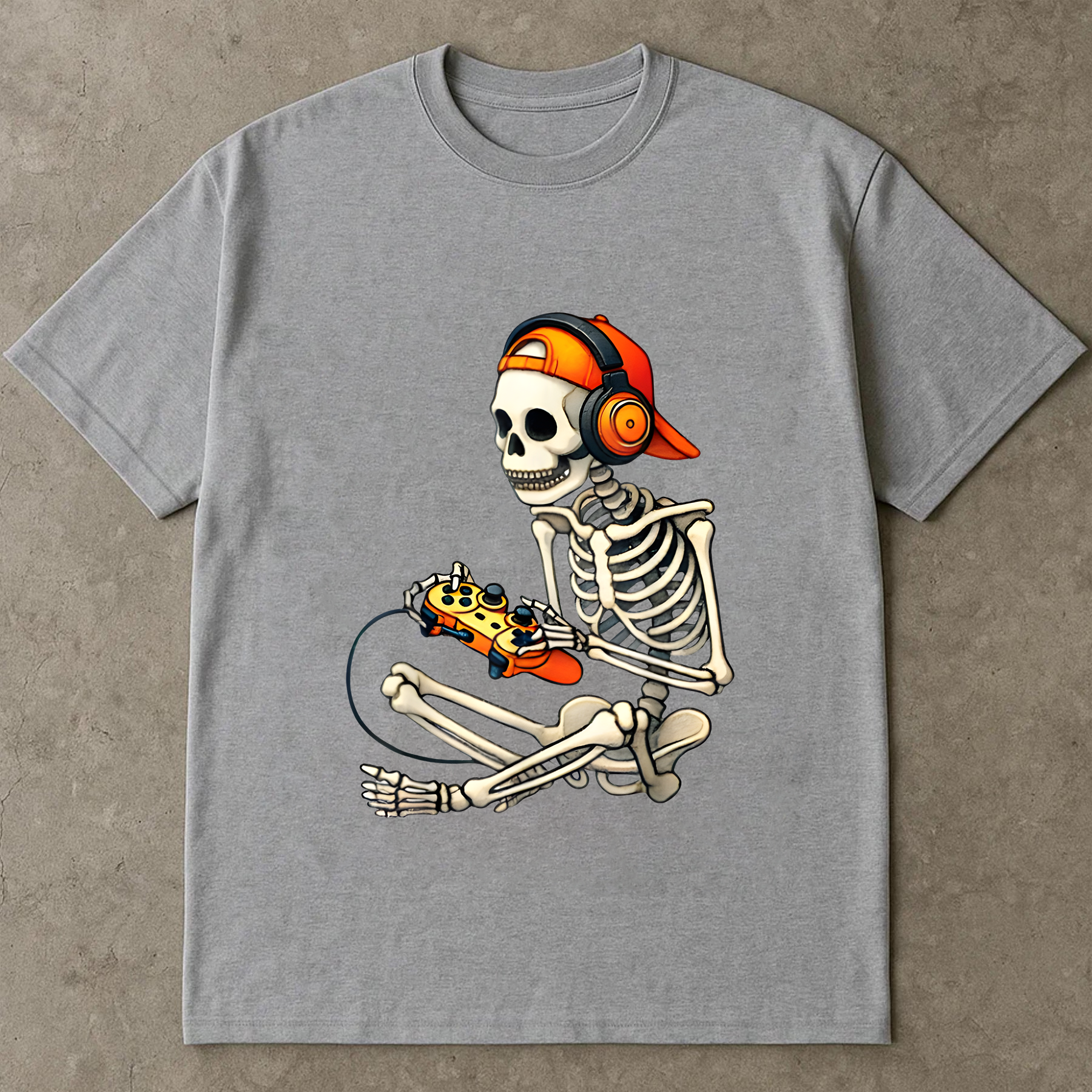 Skeleton Gamer Shirt – Funny Gaming T-Shirt with Headphones & Controller, Oversized Unisex Tee, Halloween Gamer Gift,  Lazy Day Outfit