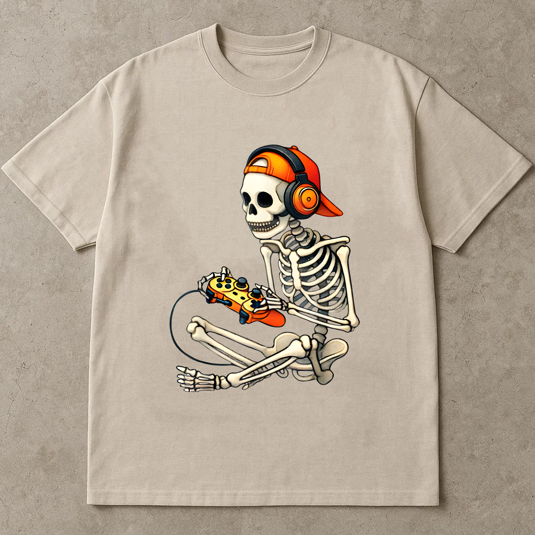 Skeleton Gamer Shirt – Funny Gaming T-Shirt with Headphones & Controller, Oversized Unisex Tee, Halloween Gamer Gift,  Lazy Day Outfit