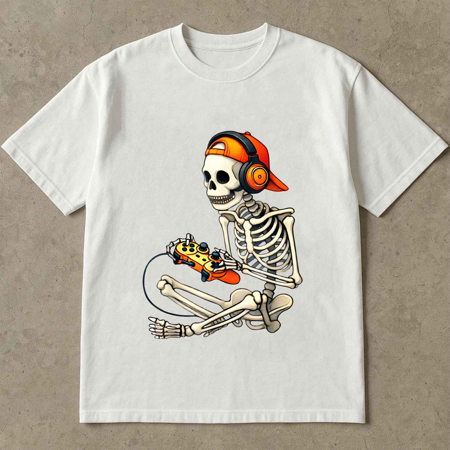 Skeleton Gamer Shirt – Funny Gaming T-Shirt with Headphones & Controller, Oversized Unisex Tee, Halloween Gamer Gift,  Lazy Day Outfit