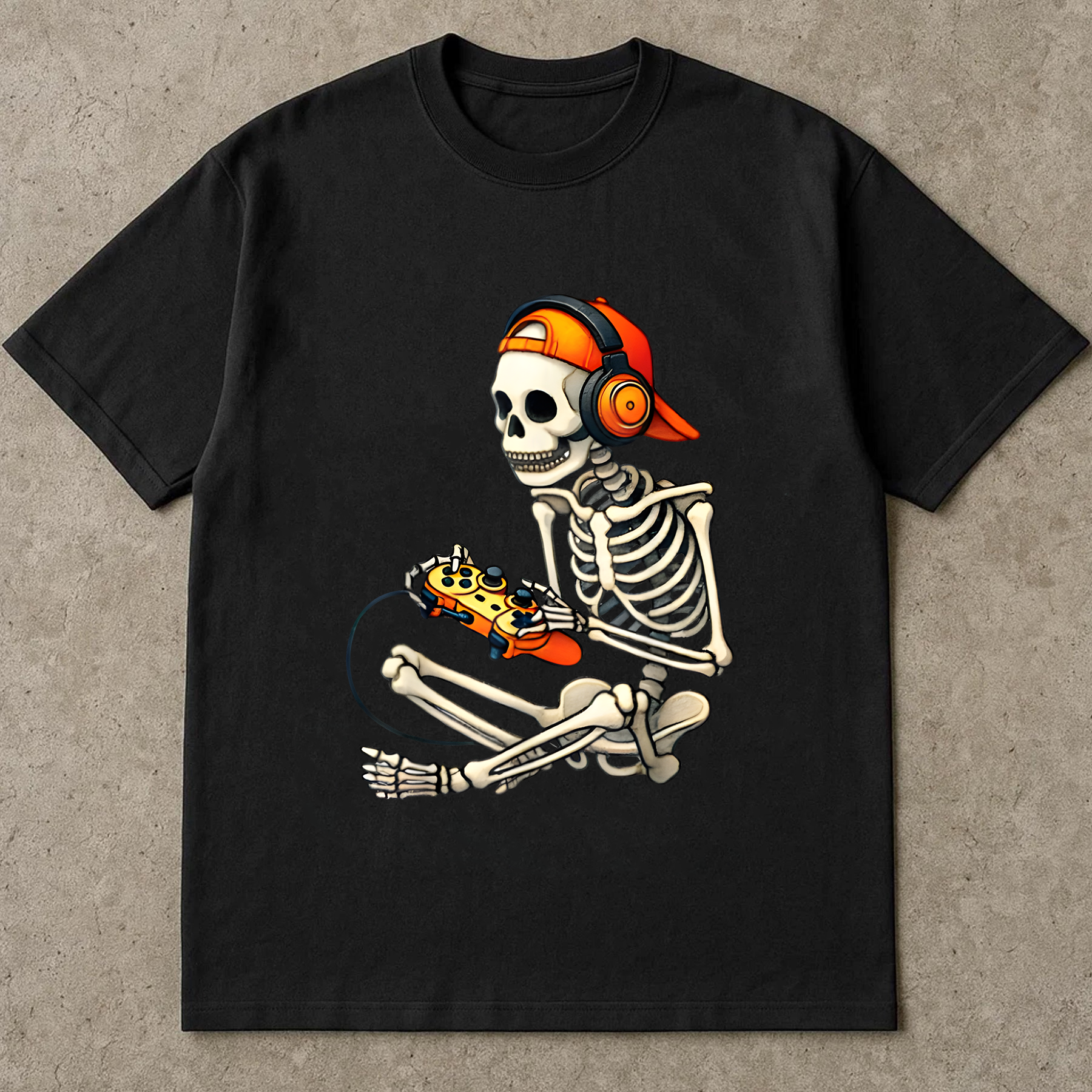 Skeleton Gamer Shirt – Funny Gaming T-Shirt with Headphones & Controller, Oversized Unisex Tee, Halloween Gamer Gift,  Lazy Day Outfit