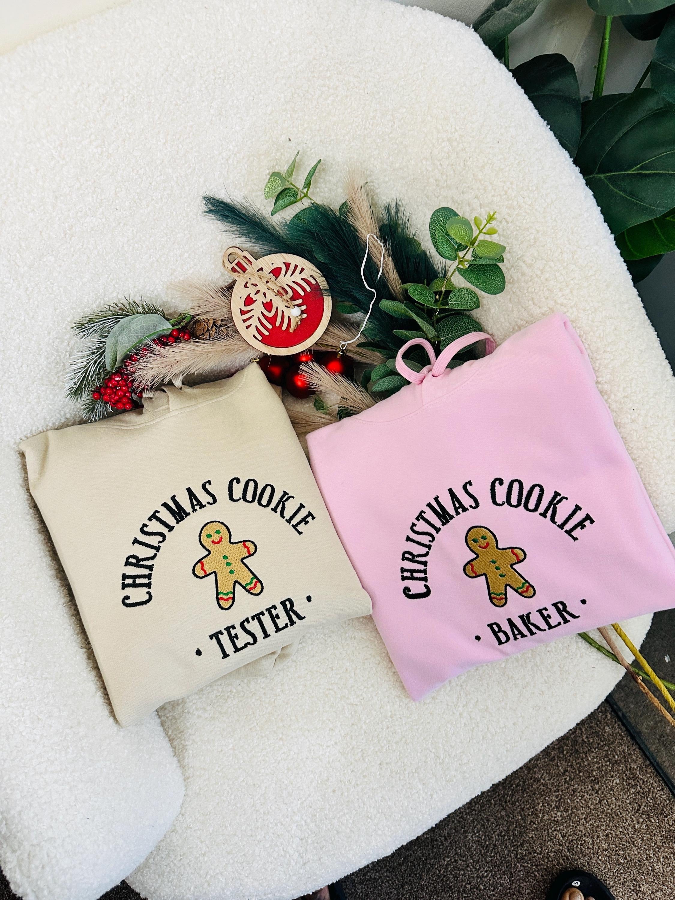 Embroidered Christmas Couples Family Sweatshirts, Christmas Cookie Baker Or Tester Jumper, Matching Sweaters His And Hers Best Friend Gift EBAC82