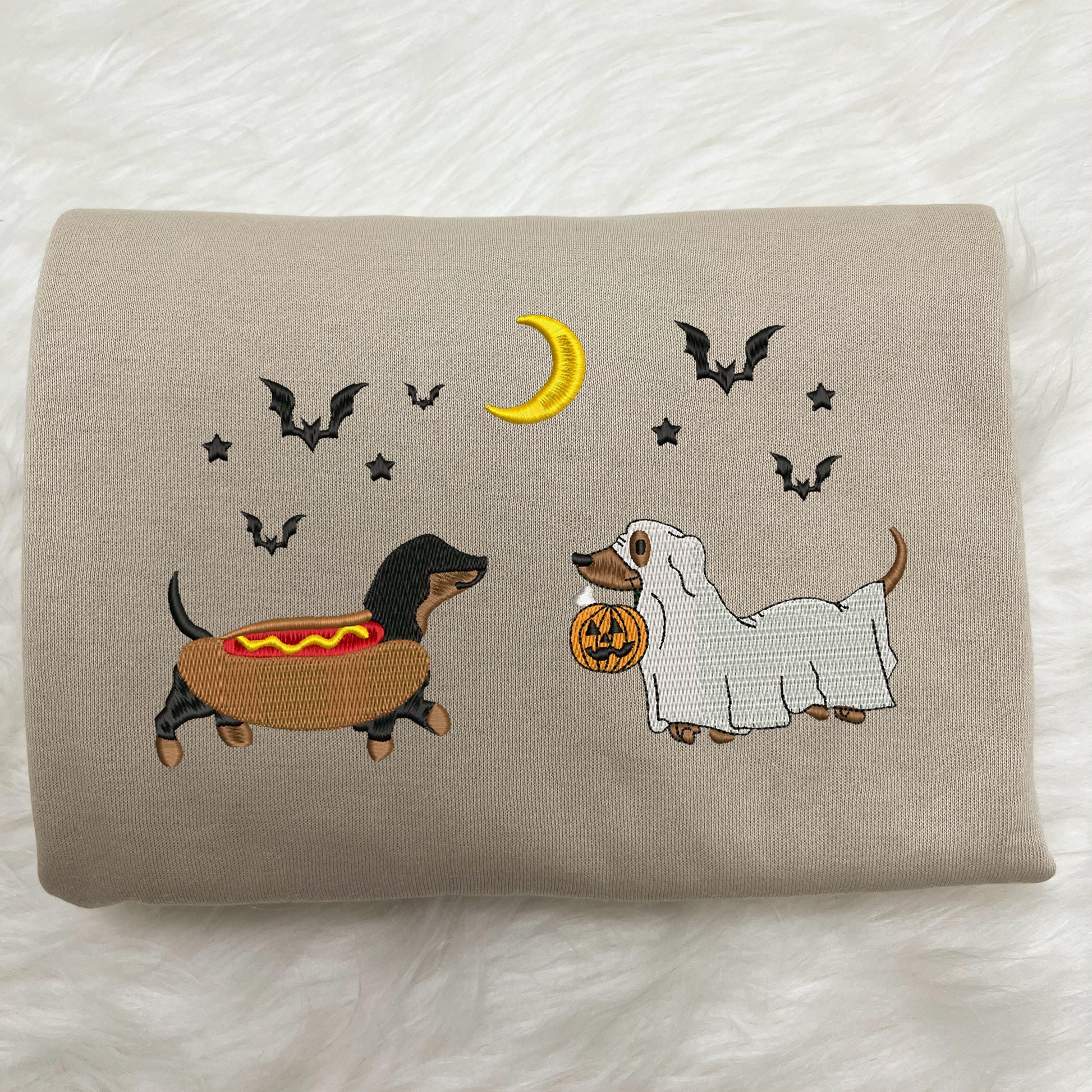Dachshund Halloween Embroidered Sweatshirt, Spooky Season Pup Crewneck, Halloween Pet Sweatshirt, Halloween Party Cute Shirt For Dog Lovers EBAC29