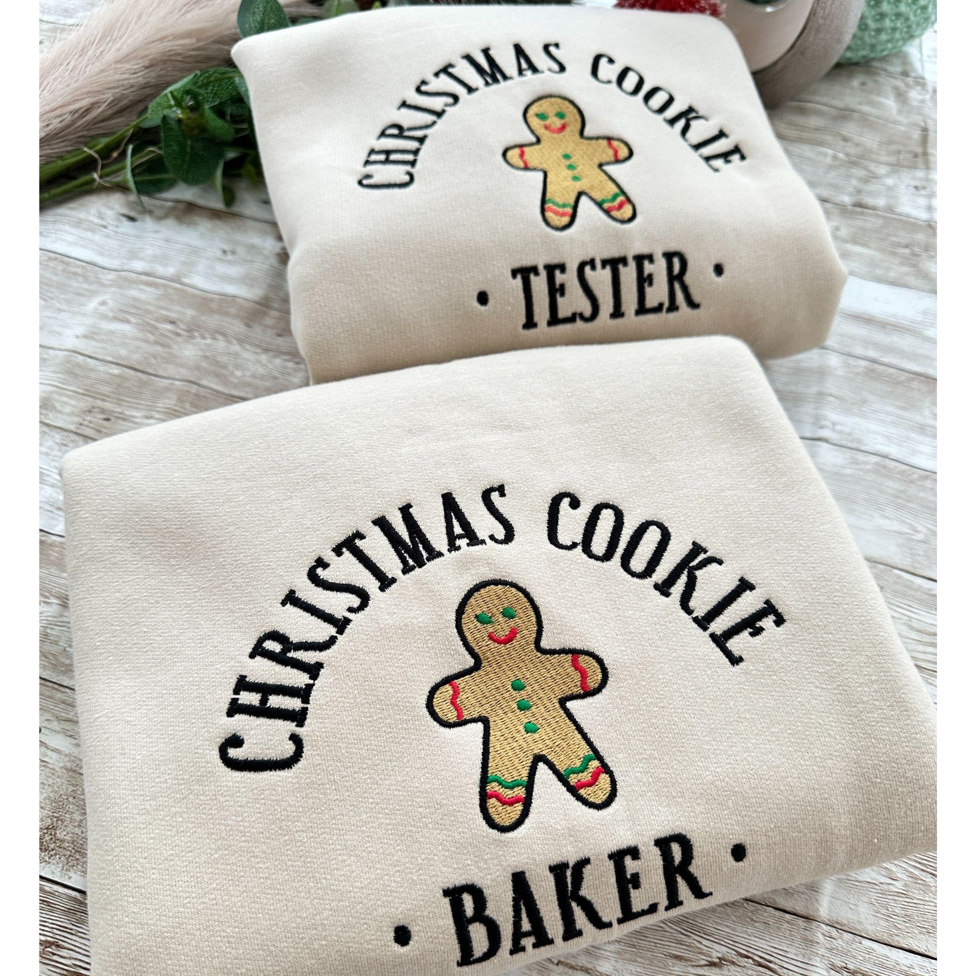 Embroidered Christmas Couples Family Sweatshirts, Christmas Cookie Baker Or Tester Jumper, Matching Sweaters His And Hers Best Friend Gift EBAC82