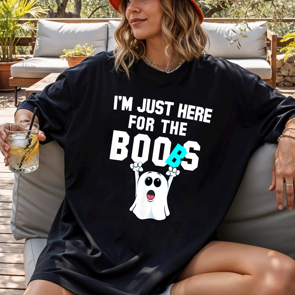 Funny Halloween Ghost Shirt, I'm Just Here for the Boos, Cute Spooky Tee, Pun Shirt for Women & Men, Boo Ghost Graphic T-Shirt