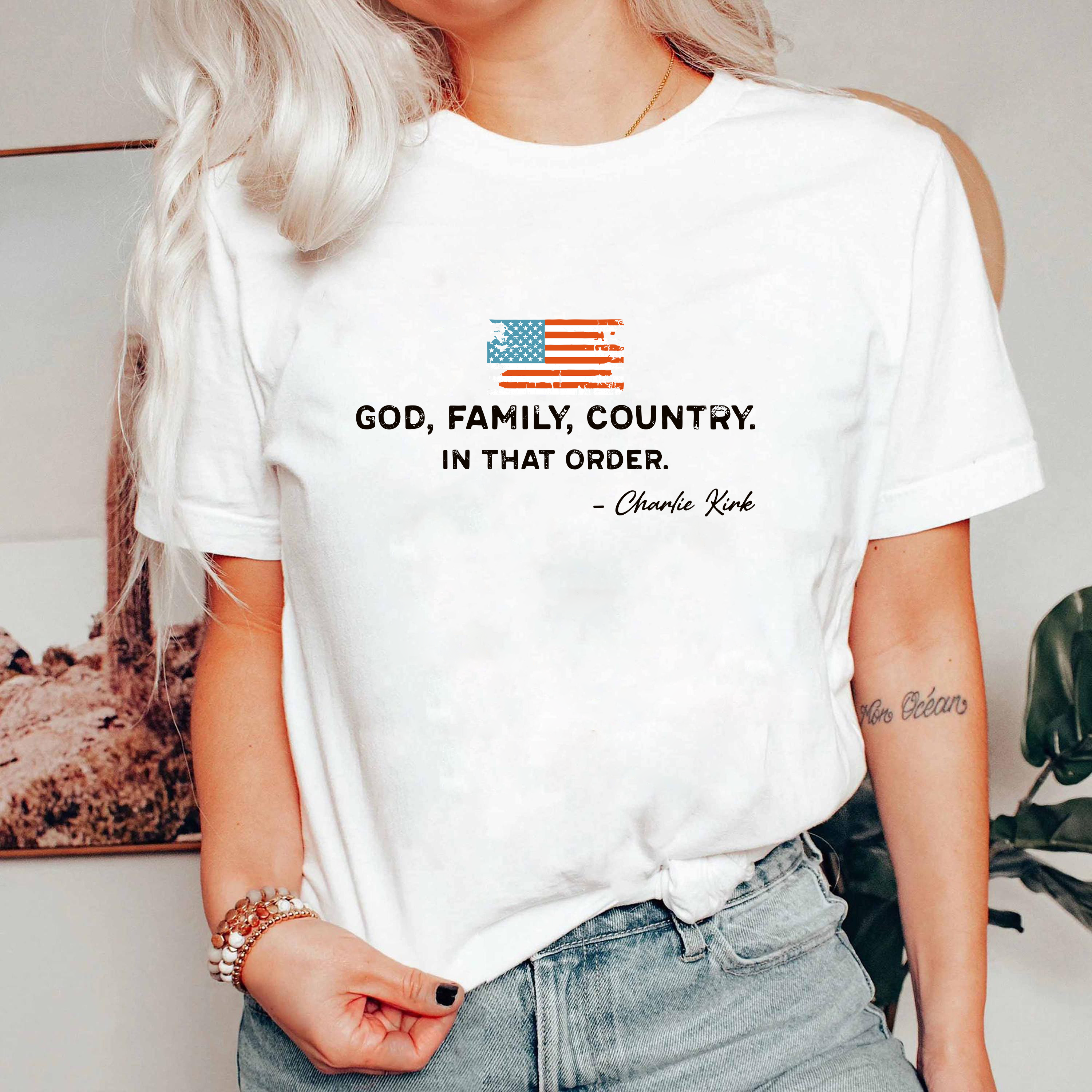 God Family Country Shirt, Patriotic America Quote Tee, Cross Flag Shirt, USA Shirt, Religious Patriotic Tee, Family Faith Freedom Shirt