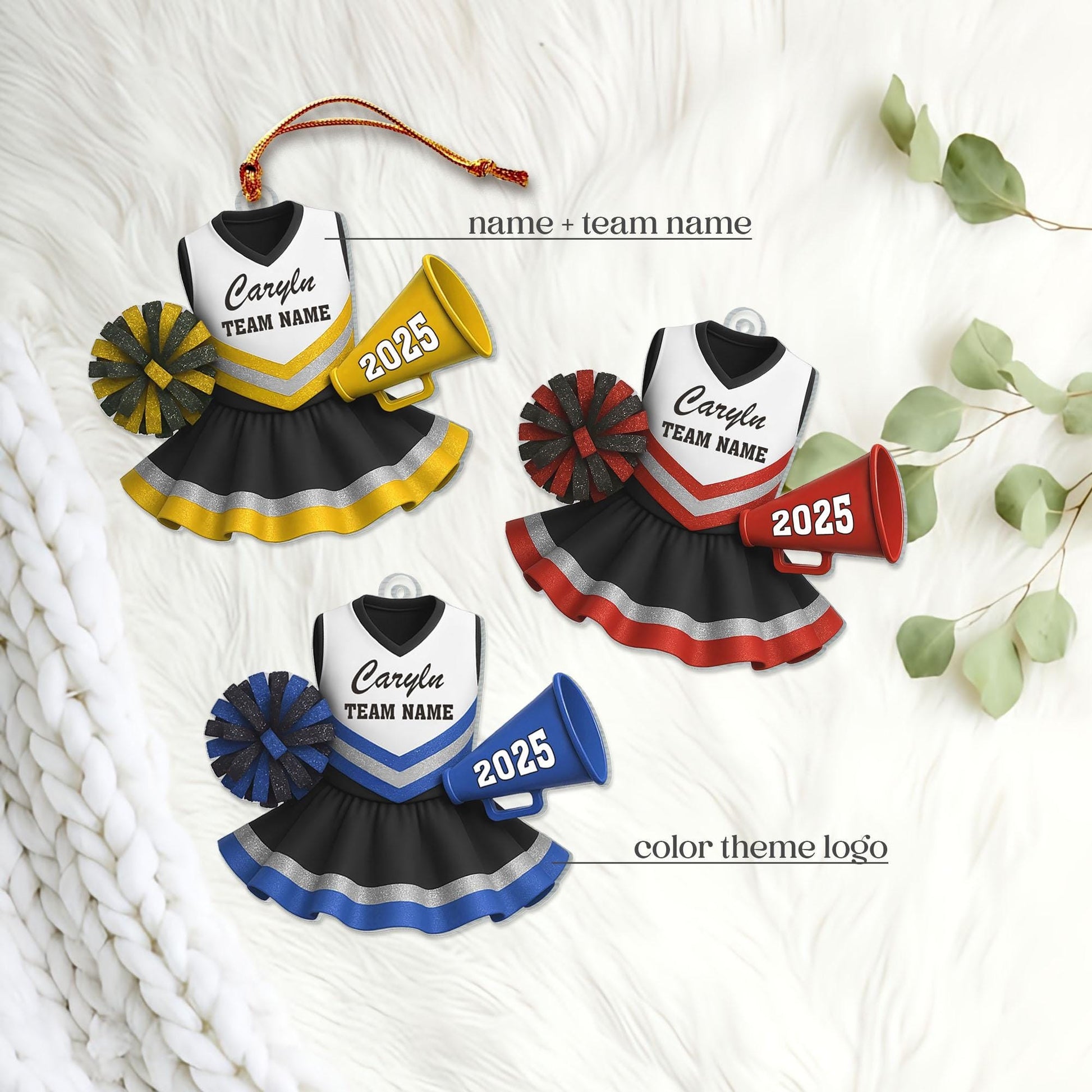 Personalized Cheerleader 2D Flat Ornament, Cheerleading Christmas Ornament, Cheerleader Team Ornament, Cheer Coach Gift, Cheerleader Gift