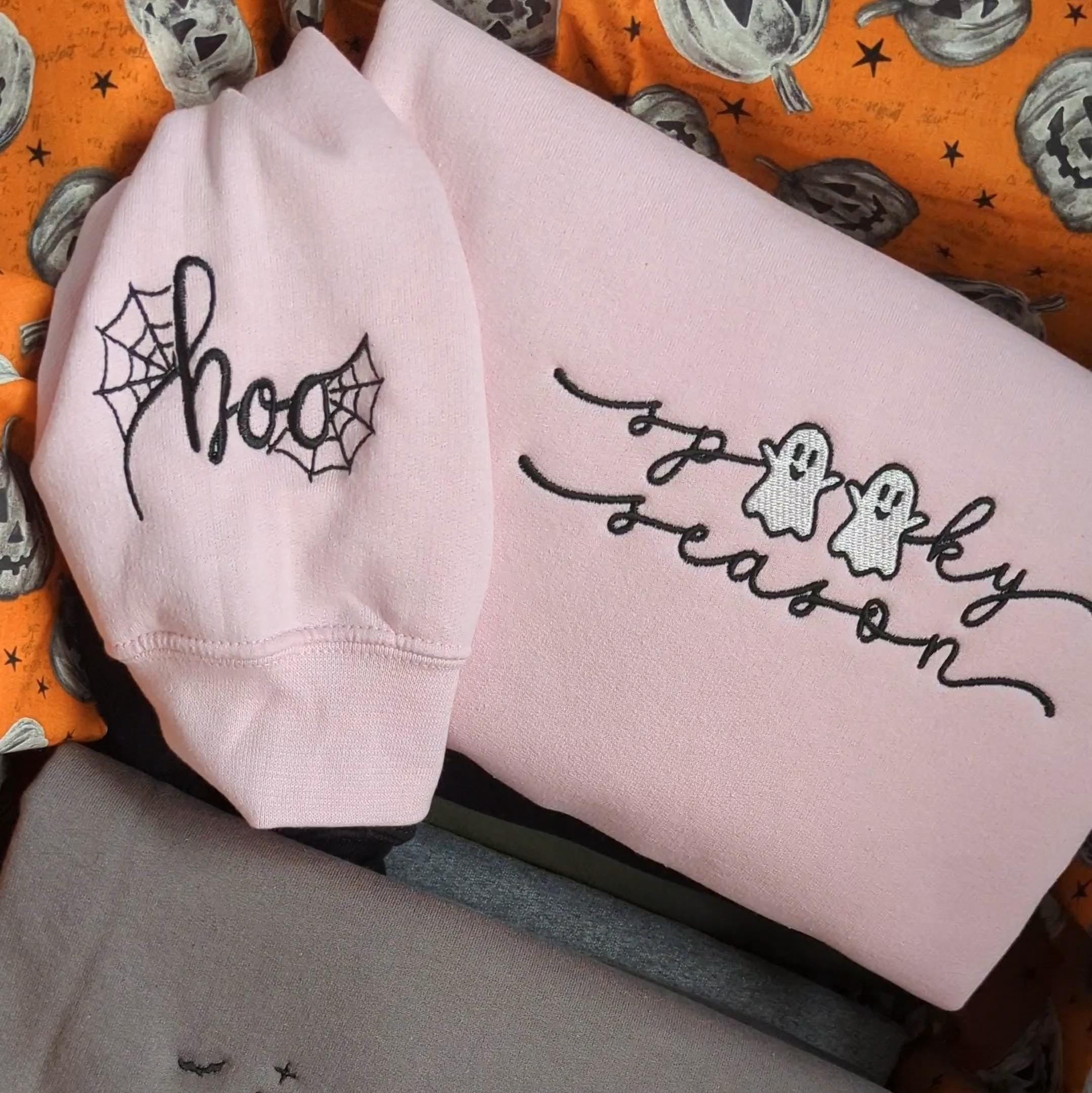 Embroidered Spooky Season Sweatshirt, Embroidered Spooky Season Crewneck, Halloween Embroidered Sweatshirt, Embroidered Ghost Sweatshirt EBAC31