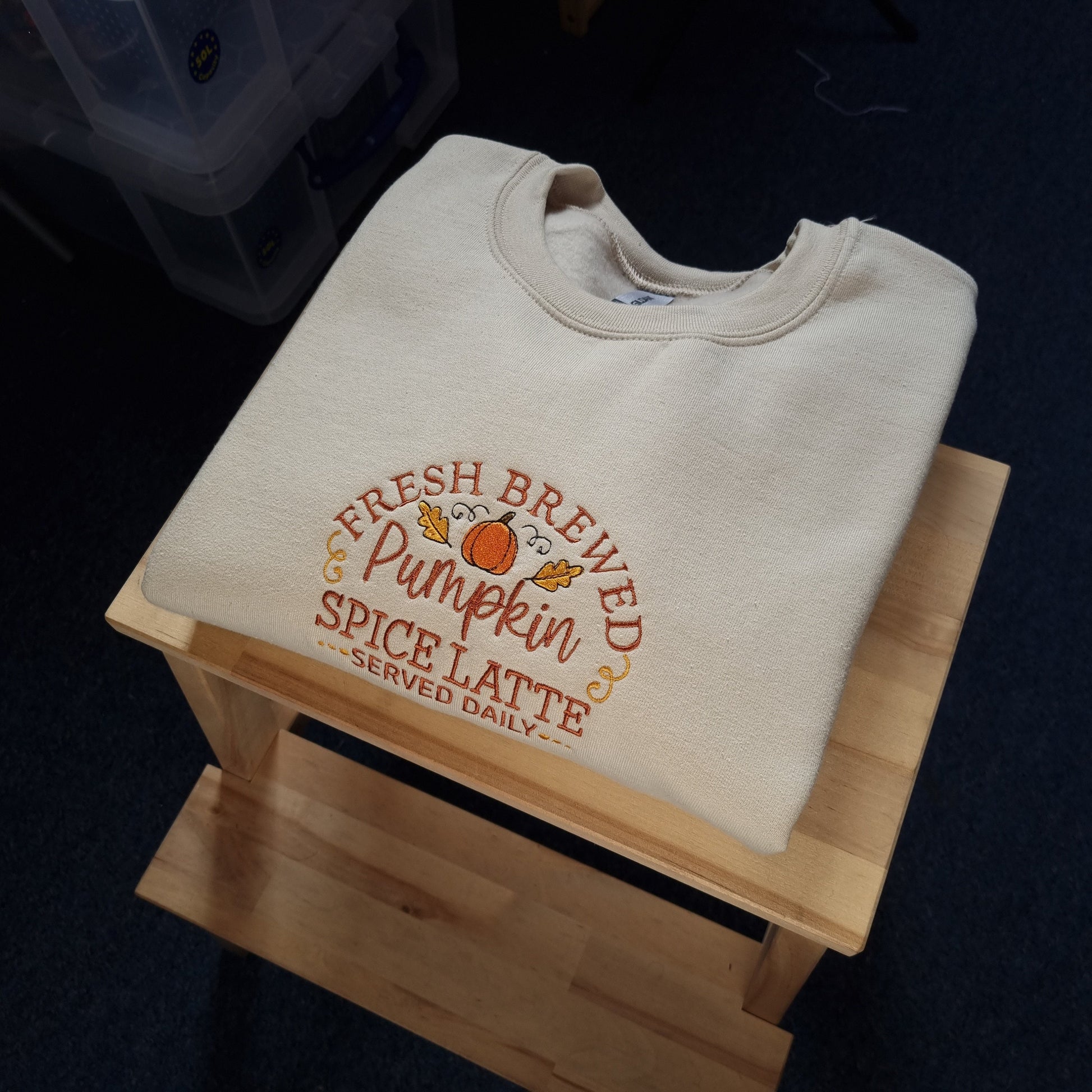 Embroidered  Halloween Sweatshirt, Pumpkin Spice Latte Sweatshirt, Coffee Lover Embroidered Jumper, Embroidered Fall Sweatshirt, Cozy Fall Crewneck EBAC34