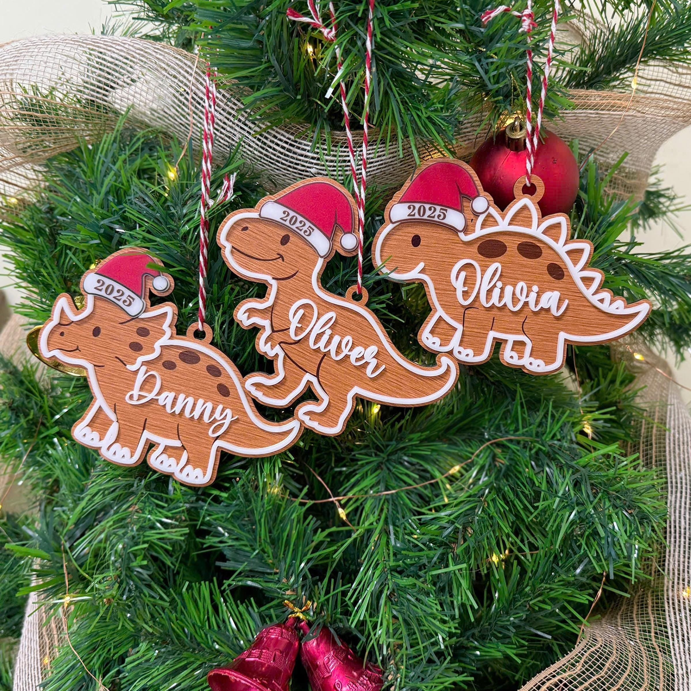 Cute Dinosaur Christmas Ornament, Custom Baby Ornament, Trex Ornament, Baby Name Dinosaur Ornament, Dinosaur Ornament Felt