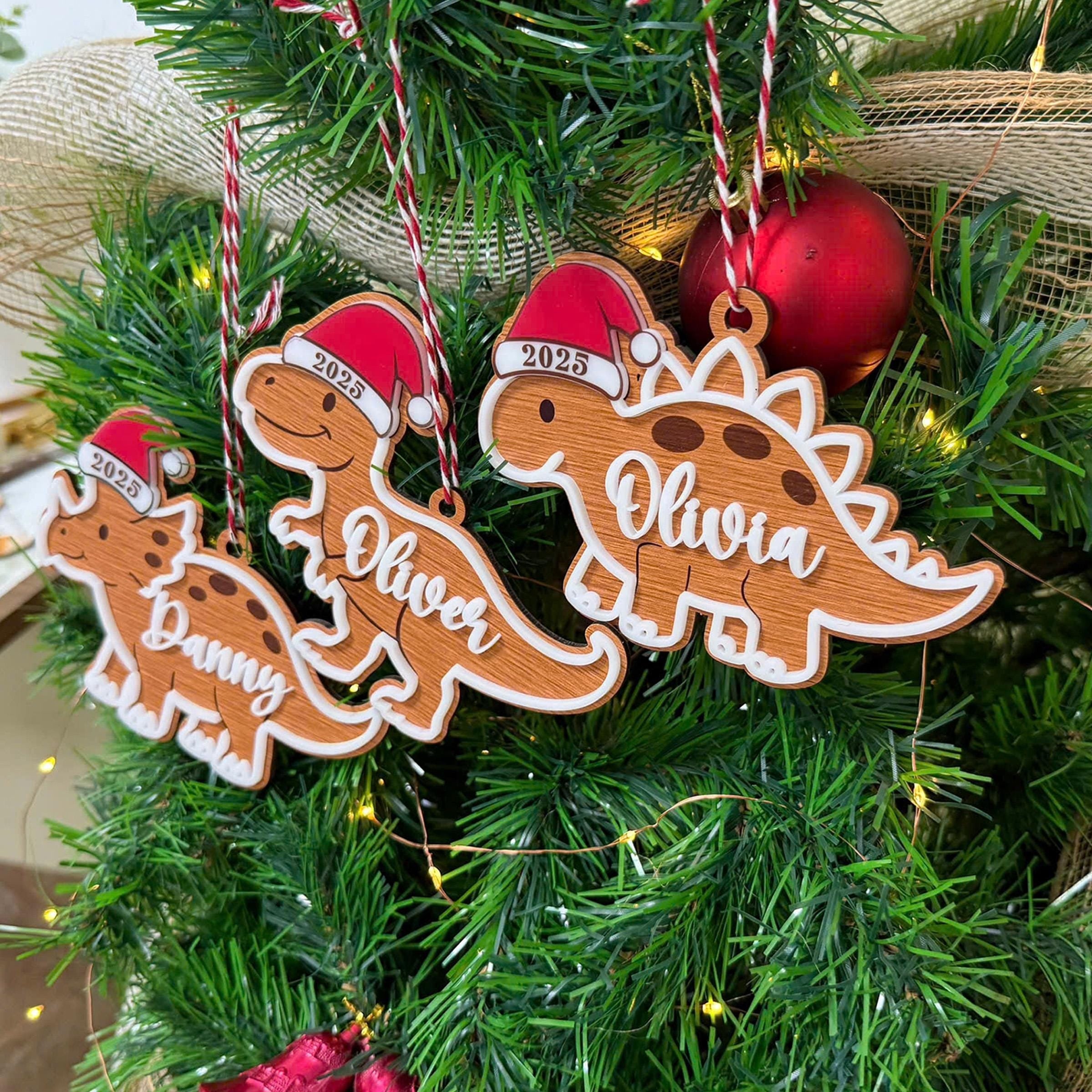 Cute Dinosaur Christmas Ornament, Custom Baby Ornament, Trex Ornament, Baby Name Dinosaur Ornament, Dinosaur Ornament Felt
