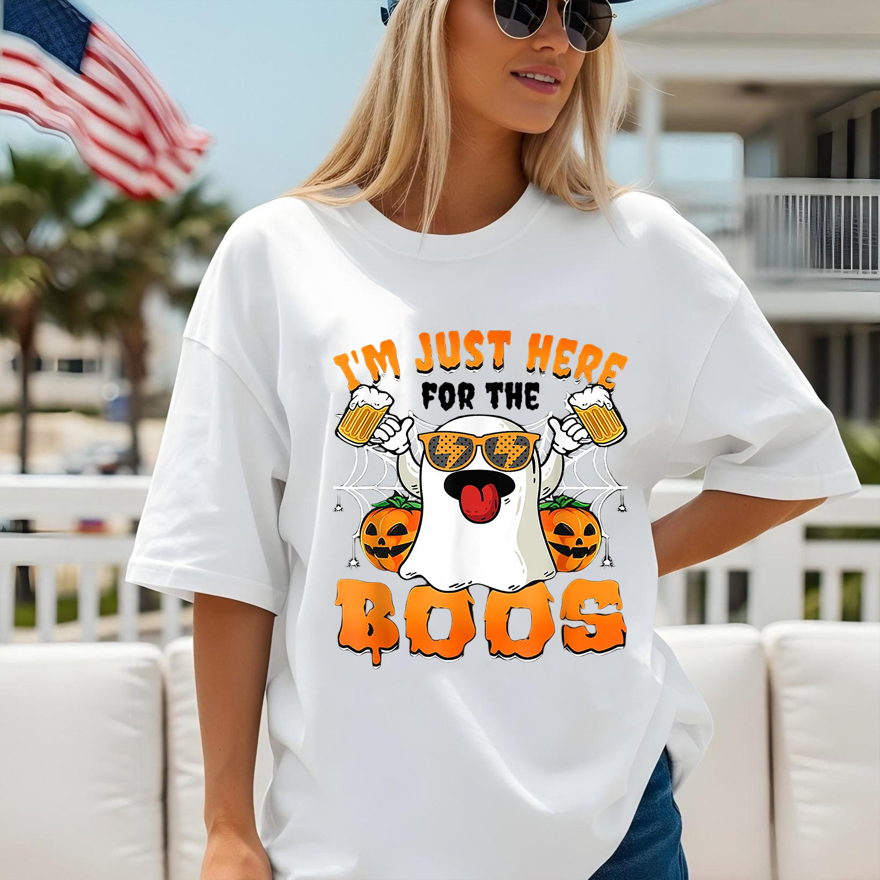 Funny Halloween, Ghost Beer T-Shirt, I'm Just Here for the Boos, Cute Drinking Halloween Tee for Men and Women