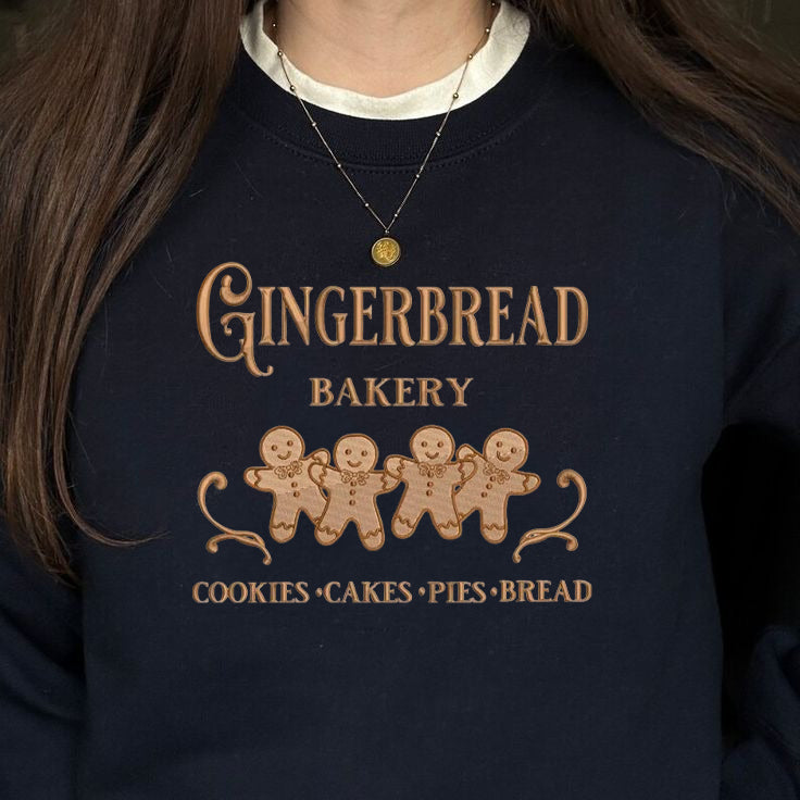 Christmas Gingerbread Bakery Embroidered Sweatshirt, Gingerbread Holiday Sweater, Embroidered Christmas Sweatshirt, Christmas Gift EBAC85