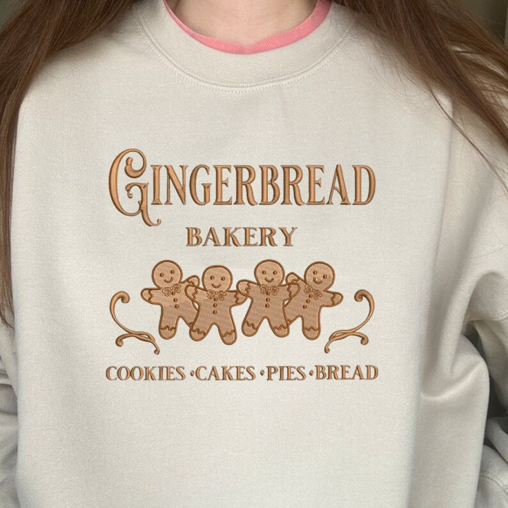 Christmas Gingerbread Bakery Embroidered Sweatshirt, Gingerbread Holiday Sweater, Embroidered Christmas Sweatshirt, Christmas Gift EBAC85