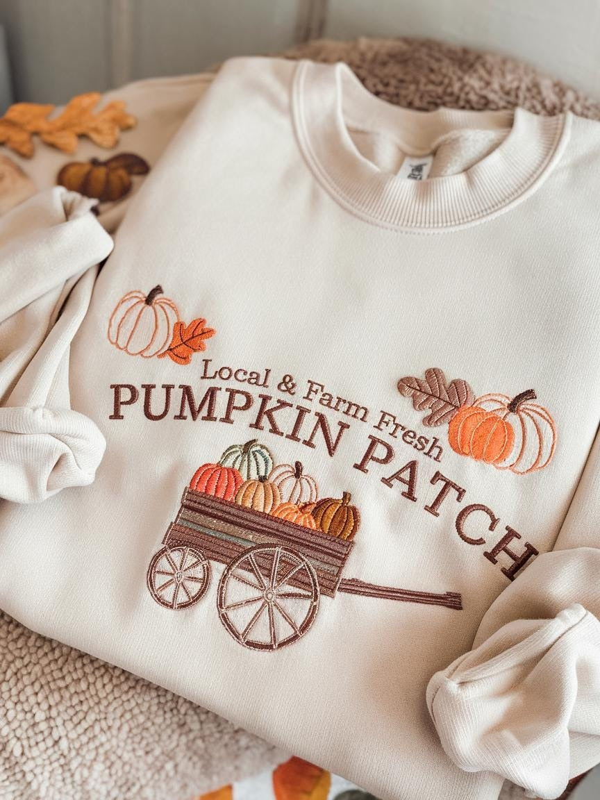 Halloween Embroidered Sweatshirt, Pumpkin Patch Sweatshirt, Fall Sweatshirt, Pumpkin Crewneck, Halloween Gift, Cozy Fall Aesthetic EBAC33