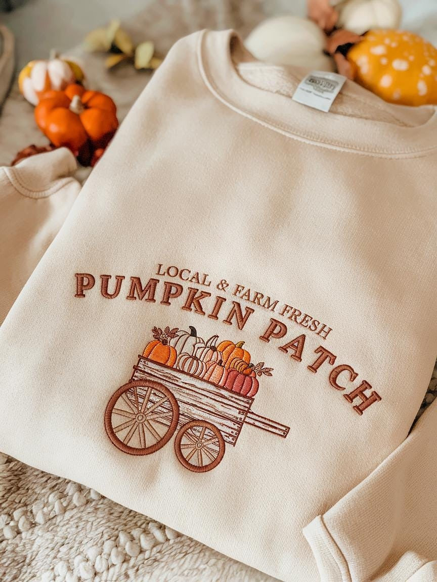 Halloween Embroidered Sweatshirt, Pumpkin Patch Sweatshirt, Fall Sweatshirt, Pumpkin Crewneck, Halloween Gift, Cozy Fall Aesthetic EBAC33