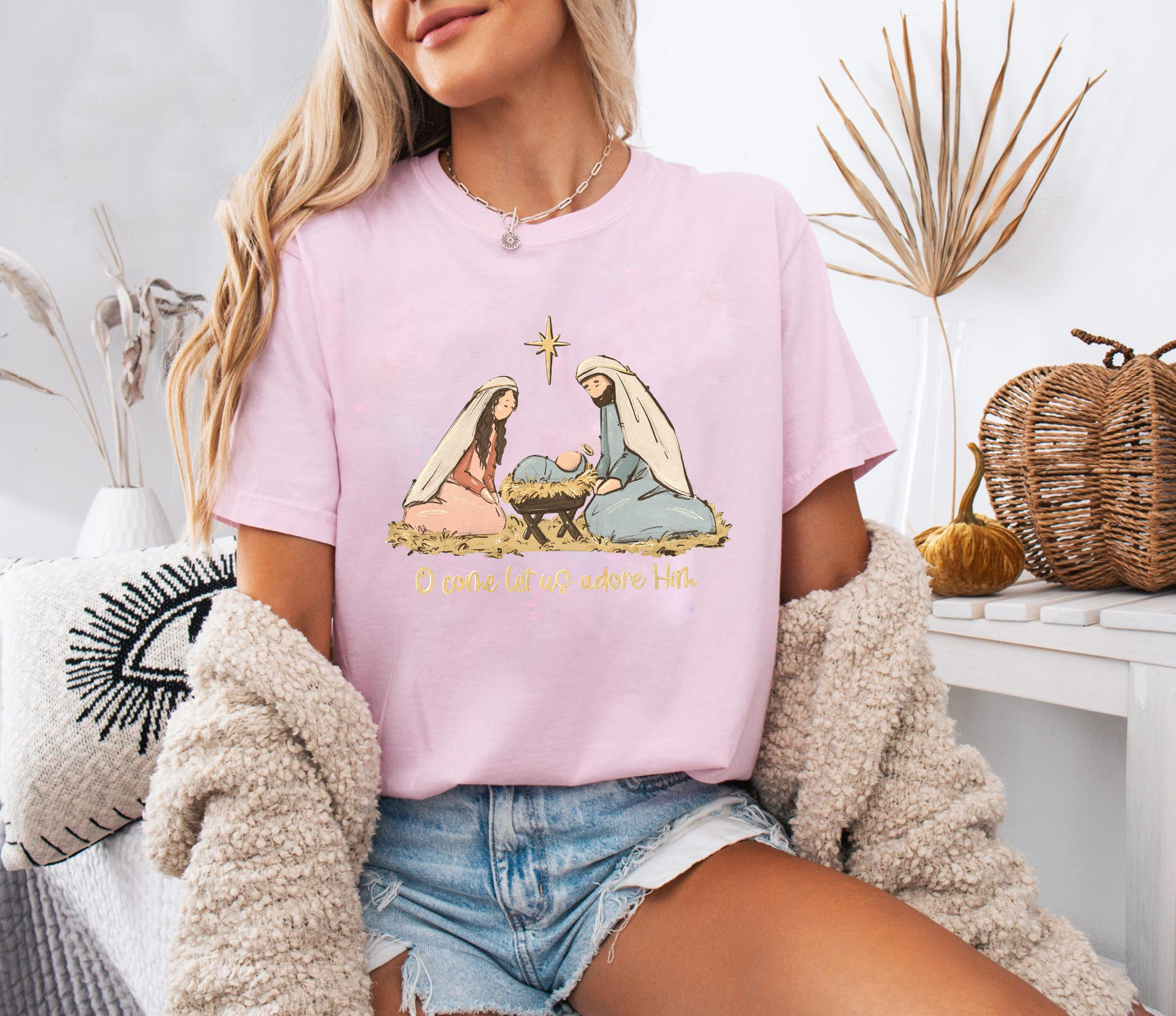 O Come Let Us Adore Him Shirt, Nativity Scene Christmas Tee, Christian Holiday Outfit, Religious Faith Shirt, Jesus Birth Gift Top