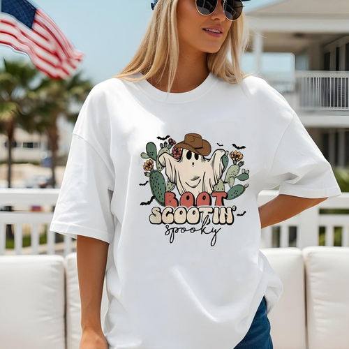 Boot Scootin Spooky Shirt, Funny Western Halloween Ghost T-Shirt, Cowgirl Cowboy Cactus Tee, Cute Fall Graphic Tee, Country Spooky Shirt