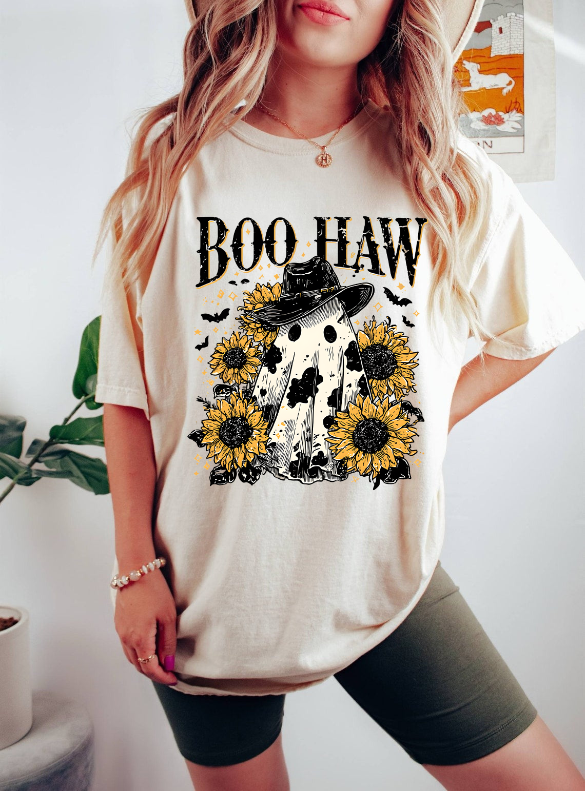 Boo Haw Shirt, Funny  T-Shirt, Halloween T-Shirt, Western Cowgirl Tee, Country Fall Shirt, Spooky Ghost Shirt, Retro Cow Print Shirt, Cute Country Halloween Tee