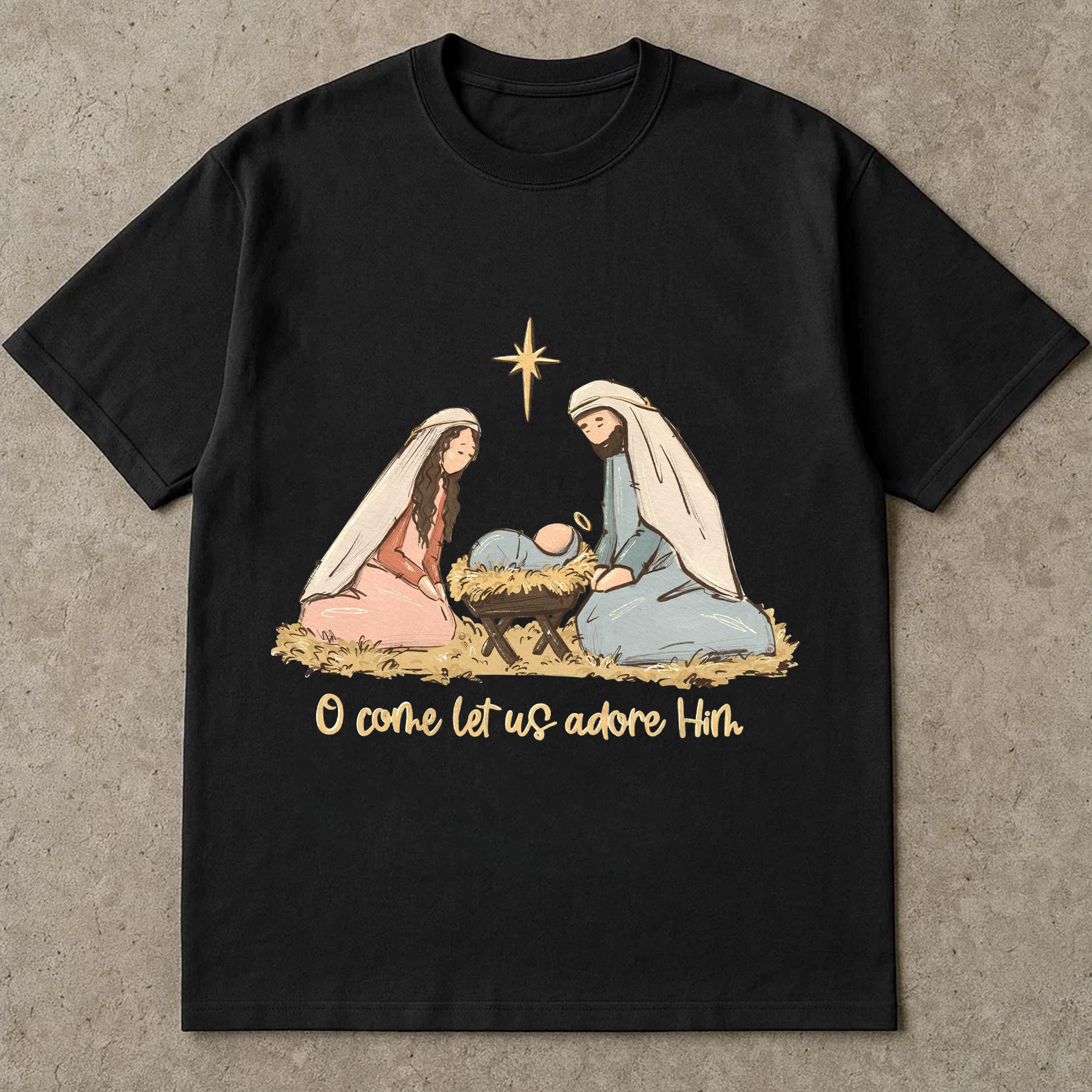 O Come Let Us Adore Him Shirt, Nativity Scene Christmas Tee, Christian Holiday Outfit, Religious Faith Shirt, Jesus Birth Gift Top