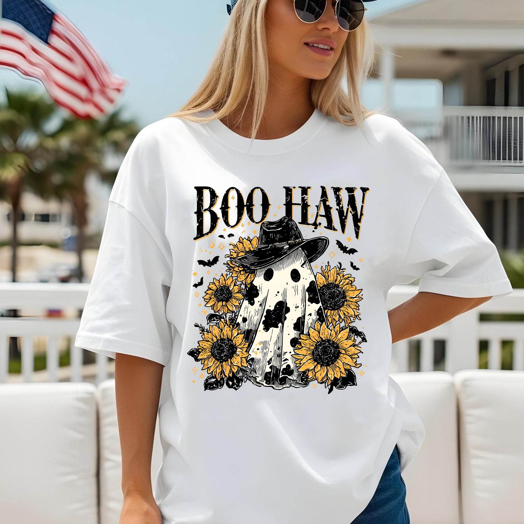 Boo Haw Shirt, Funny  T-Shirt, Halloween T-Shirt, Western Cowgirl Tee, Country Fall Shirt, Spooky Ghost Shirt, Retro Cow Print Shirt, Cute Country Halloween Tee