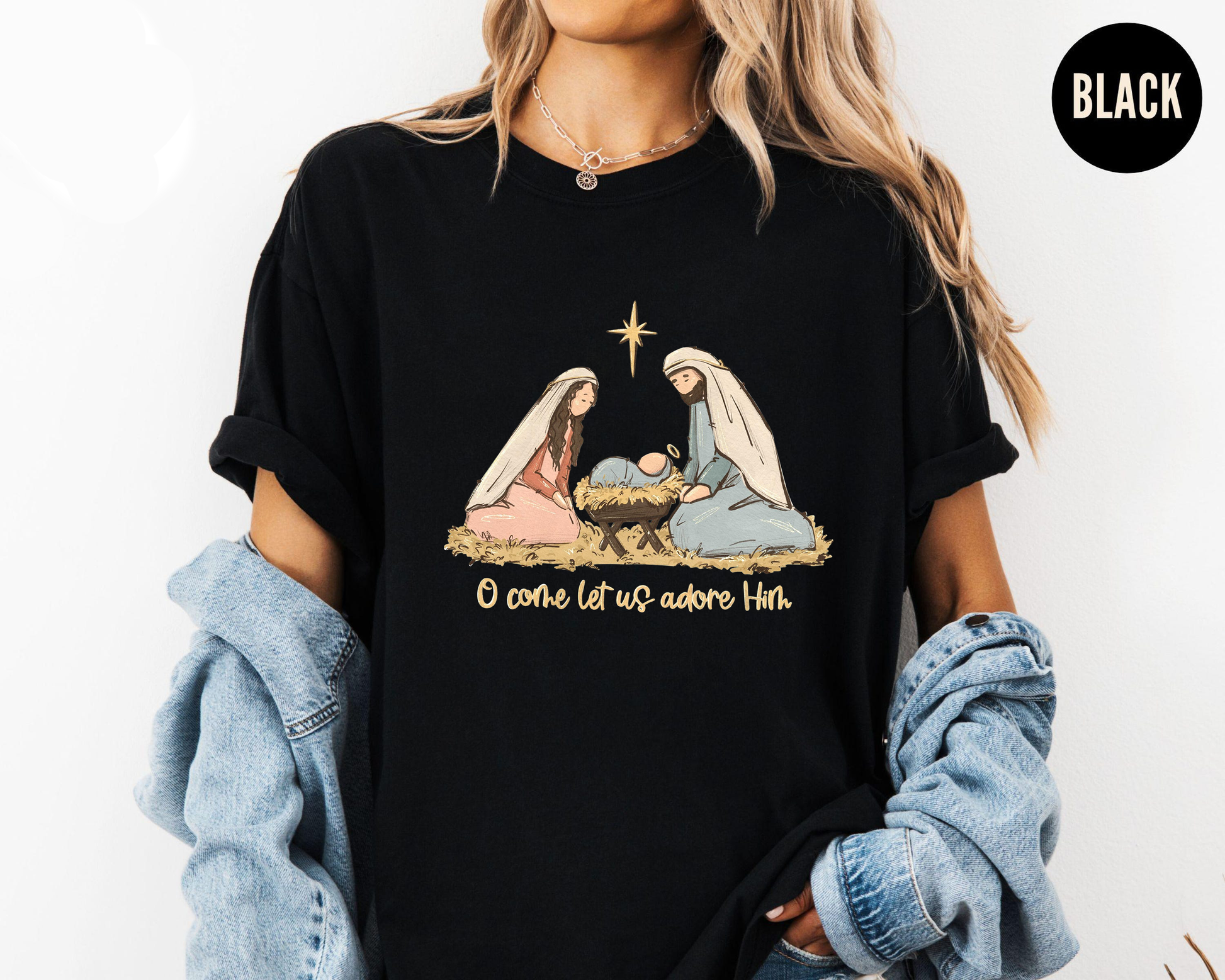 O Come Let Us Adore Him Shirt, Nativity Scene Christmas Tee, Christian Holiday Outfit, Religious Faith Shirt, Jesus Birth Gift Top