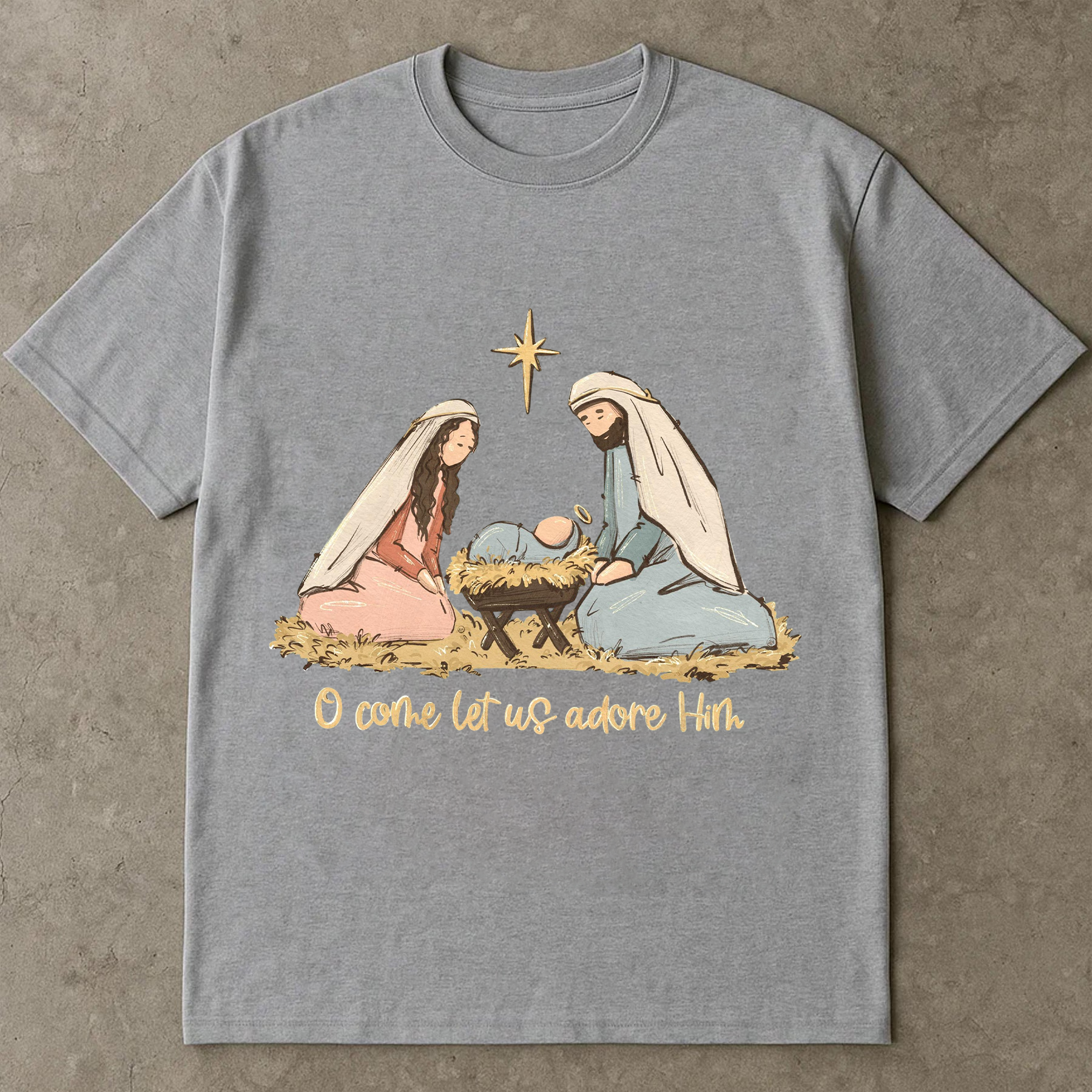 O Come Let Us Adore Him Shirt, Nativity Scene Christmas Tee, Christian Holiday Outfit, Religious Faith Shirt, Jesus Birth Gift Top