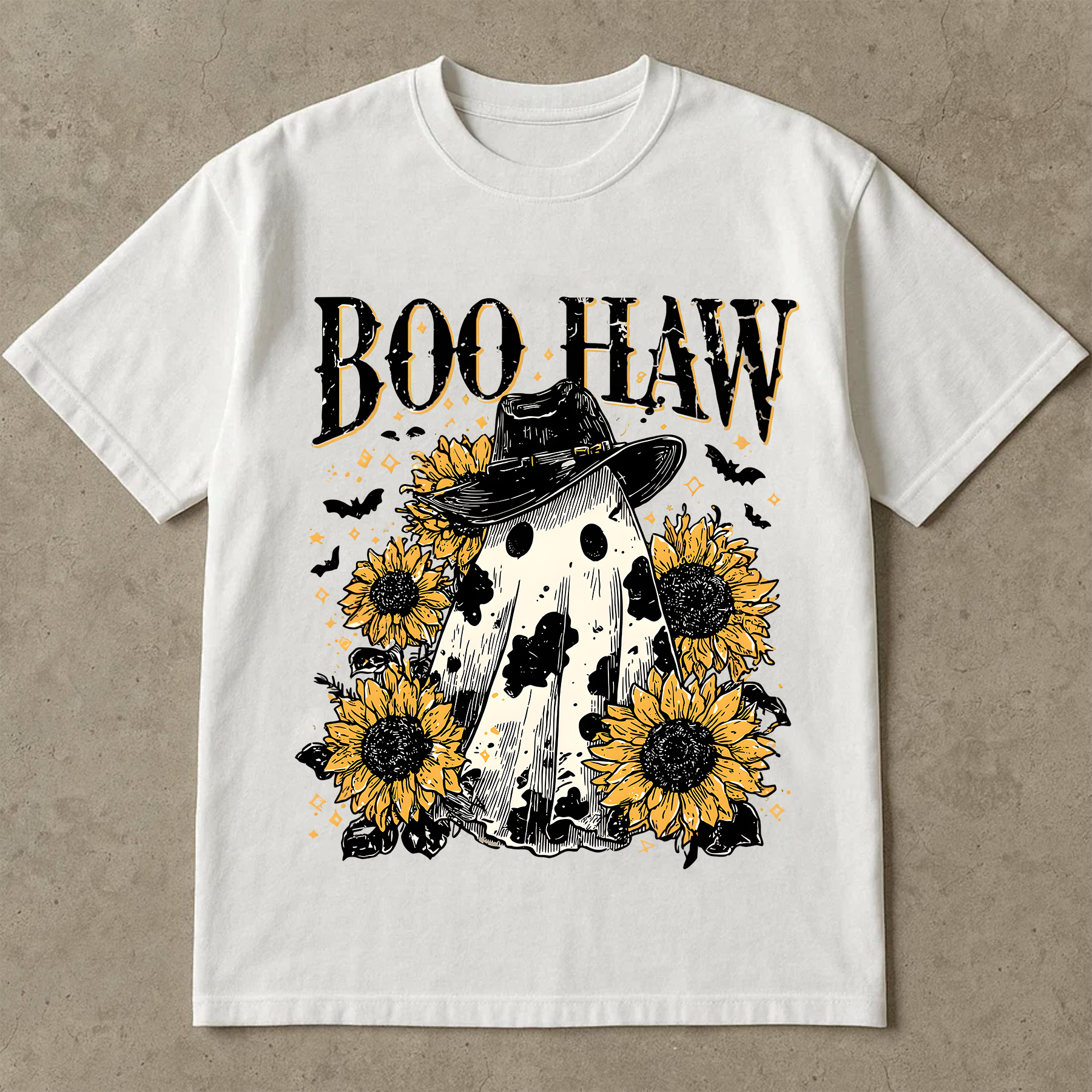 Boo Haw Shirt, Funny  T-Shirt, Halloween T-Shirt, Western Cowgirl Tee, Country Fall Shirt, Spooky Ghost Shirt, Retro Cow Print Shirt, Cute Country Halloween Tee
