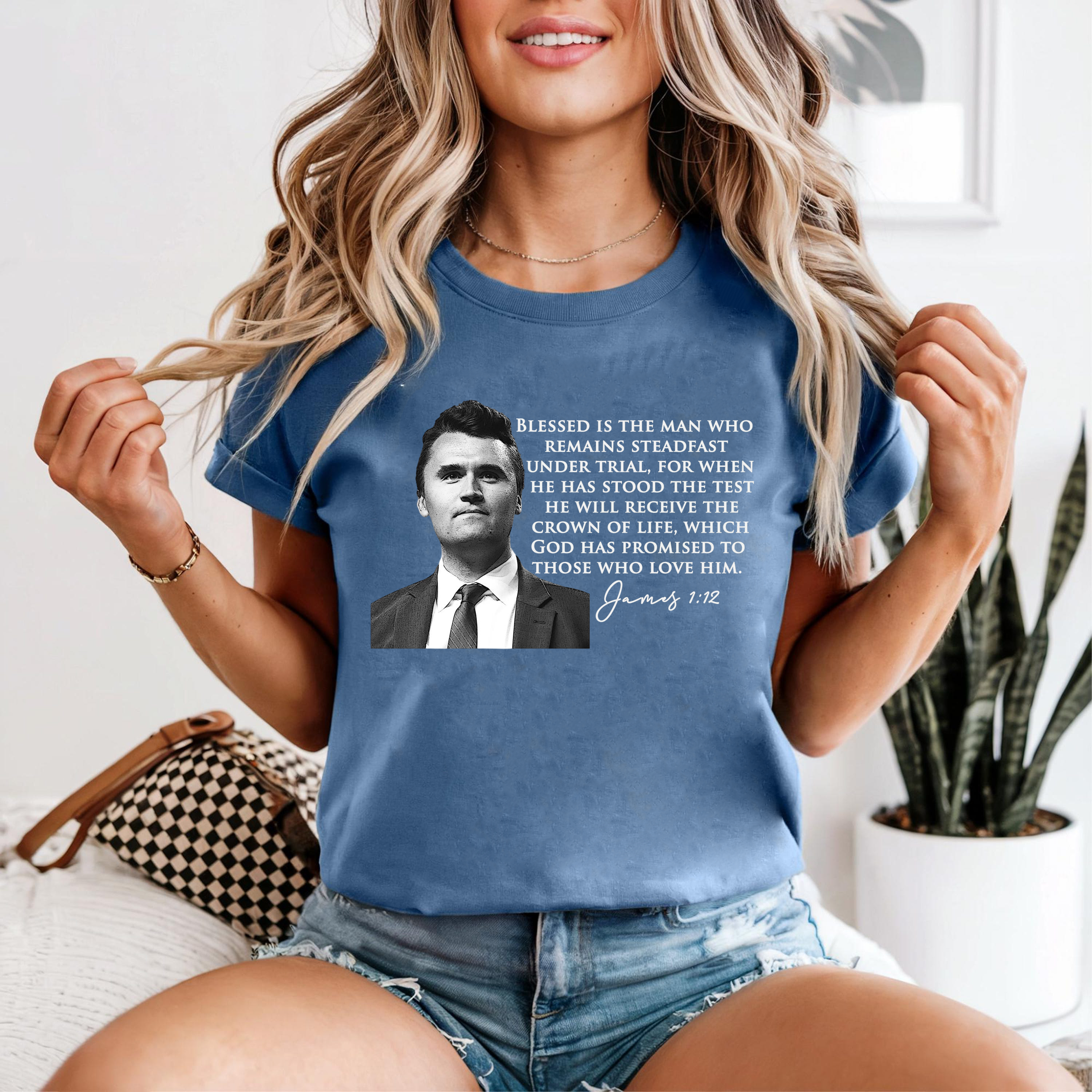 Blessed Is The Man Shirt, James 1:12 Bible Verse Tee, Christian Scripture T Shirt, Faith Religious Graphic Tee