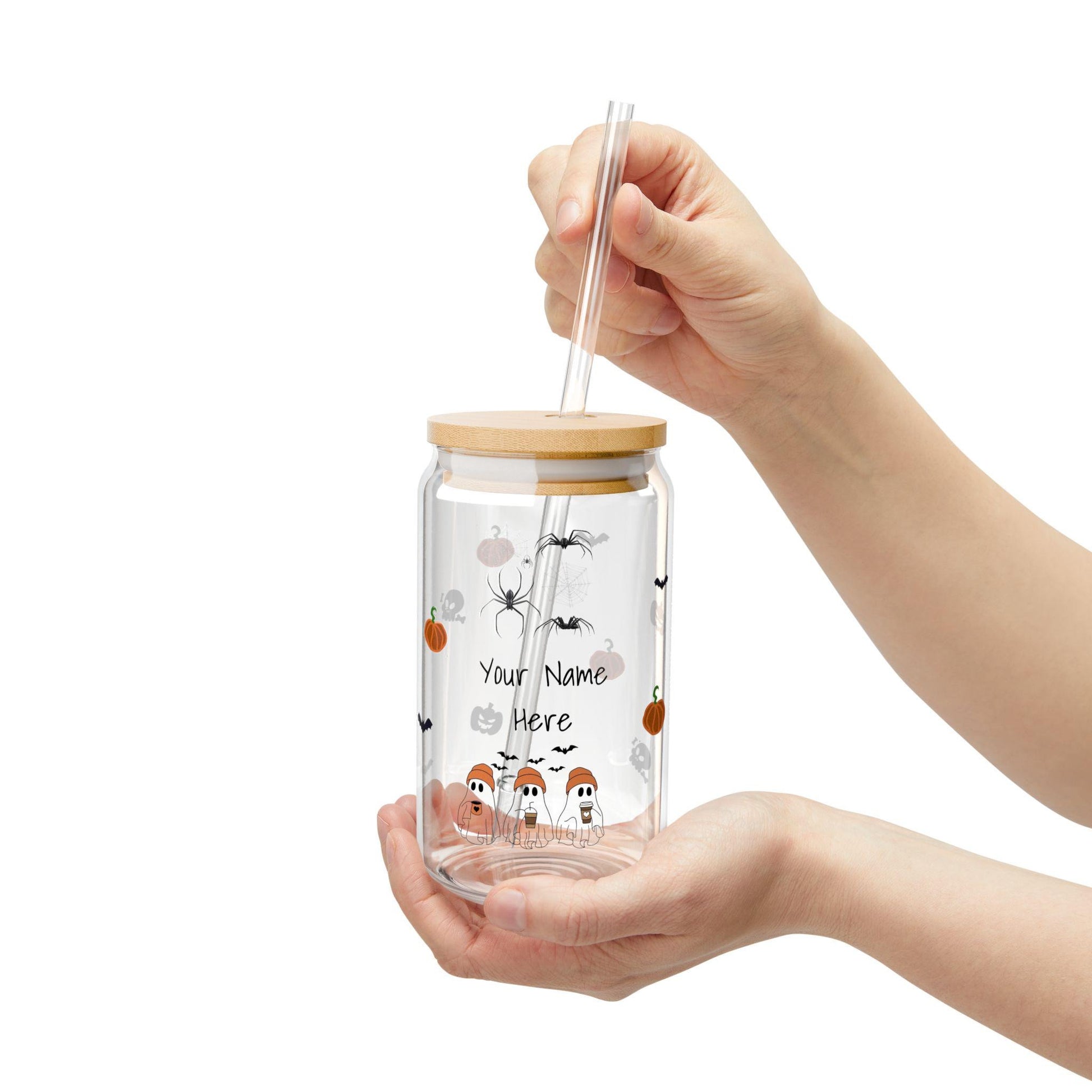 Personalized Halloween Sipper Glass, Customizable Spooky Drink Jar for Autumn Gatherings, Halloween Parties, Custom Gifts For Halloween