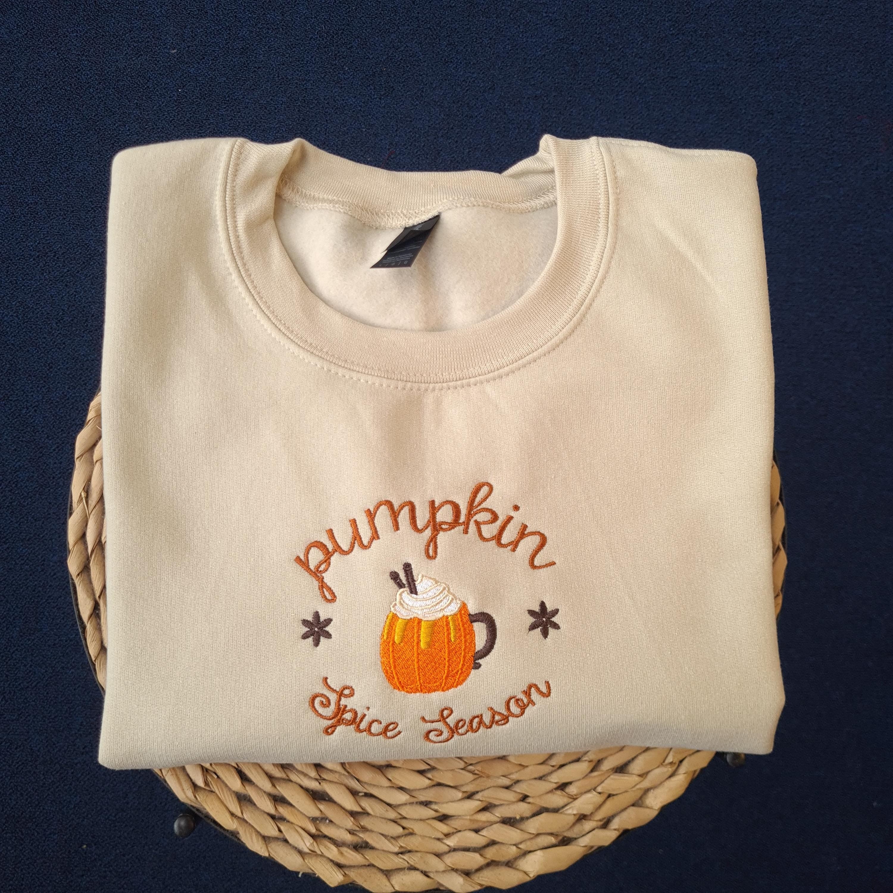 Embroidered Halloween Autumn Sweatshirt, Pumpkin Spice Sweatshirt, Autumn Gift For Her, Halloween Gifts For Her EBAC35