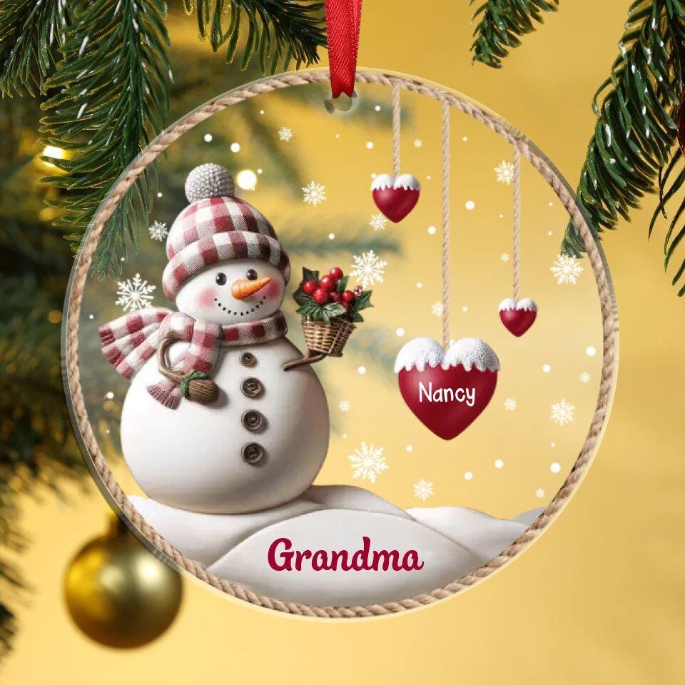 Personalized 1-8 Family Names Christmas Ornament, Acrylic Snowman Family Hanging Ornament, Christmas Gift for Grandma, Mom, Xmas Tree Decor