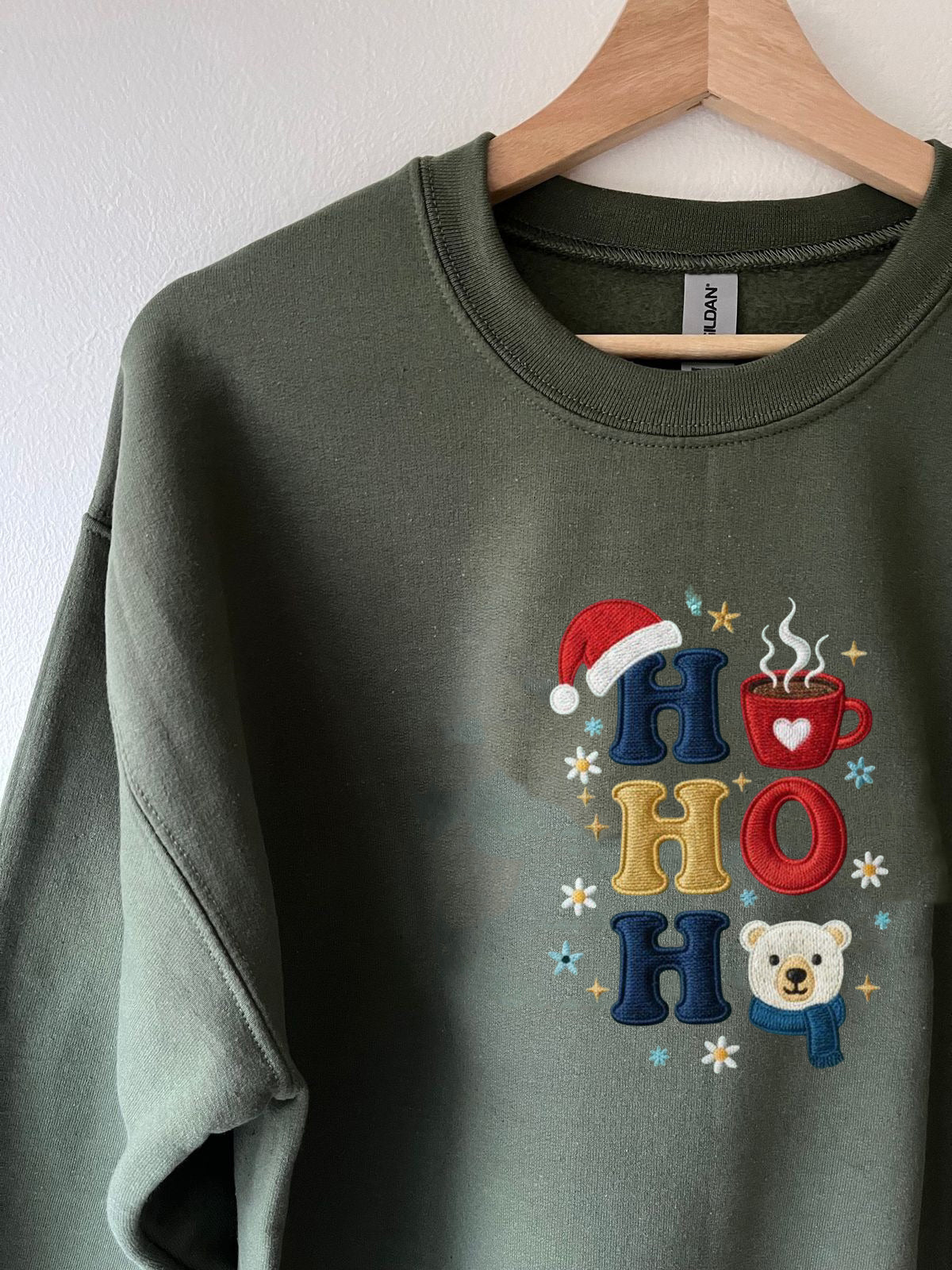 Ho Ho Ho Embroidered Sweatshirt, Cute Christmas Bear Sweater, Holiday Cocoa Shirt, Cozy Festive Crewneck, Xmas Gift EBAC86
