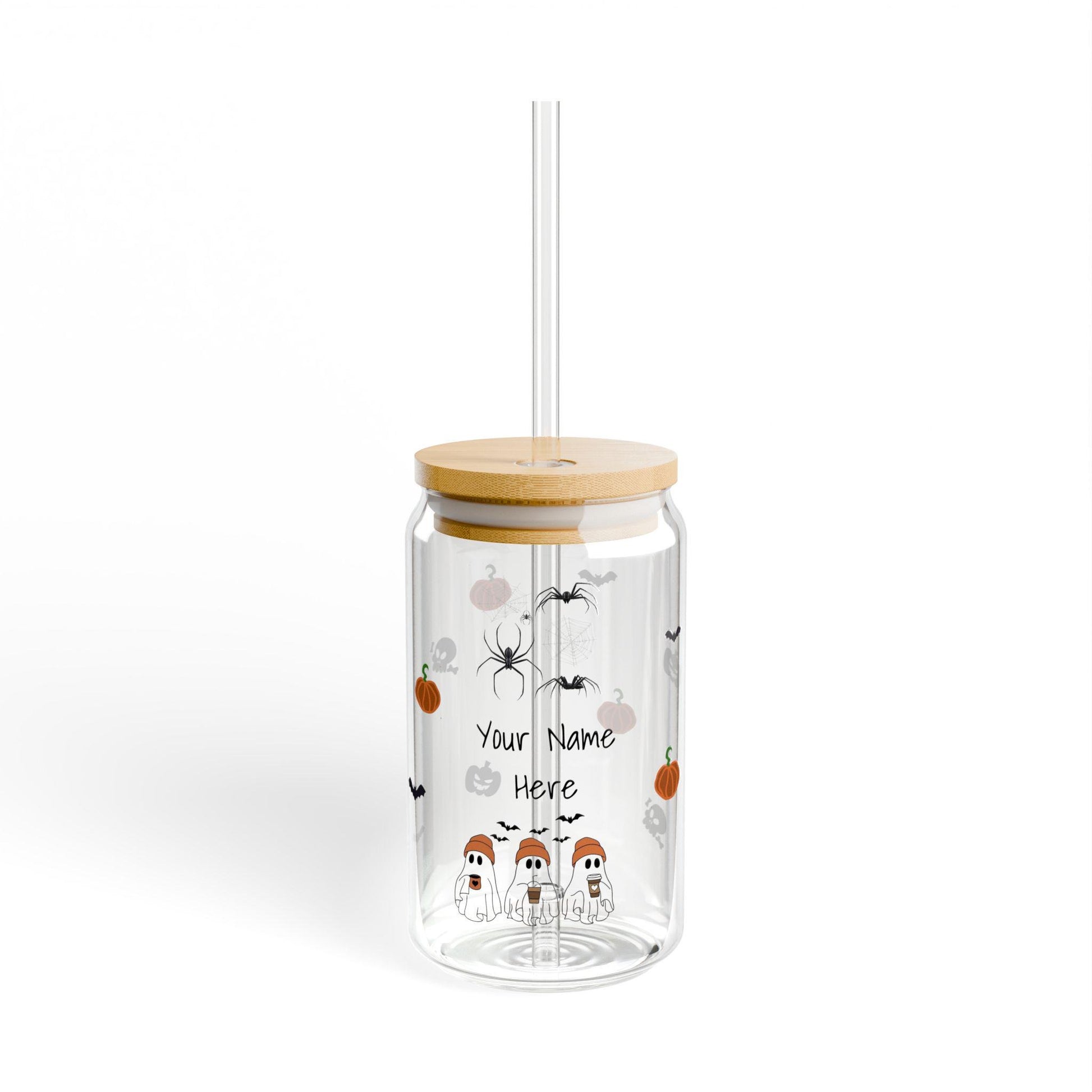 Personalized Halloween Sipper Glass, Customizable Spooky Drink Jar for Autumn Gatherings, Halloween Parties, Custom Gifts For Halloween