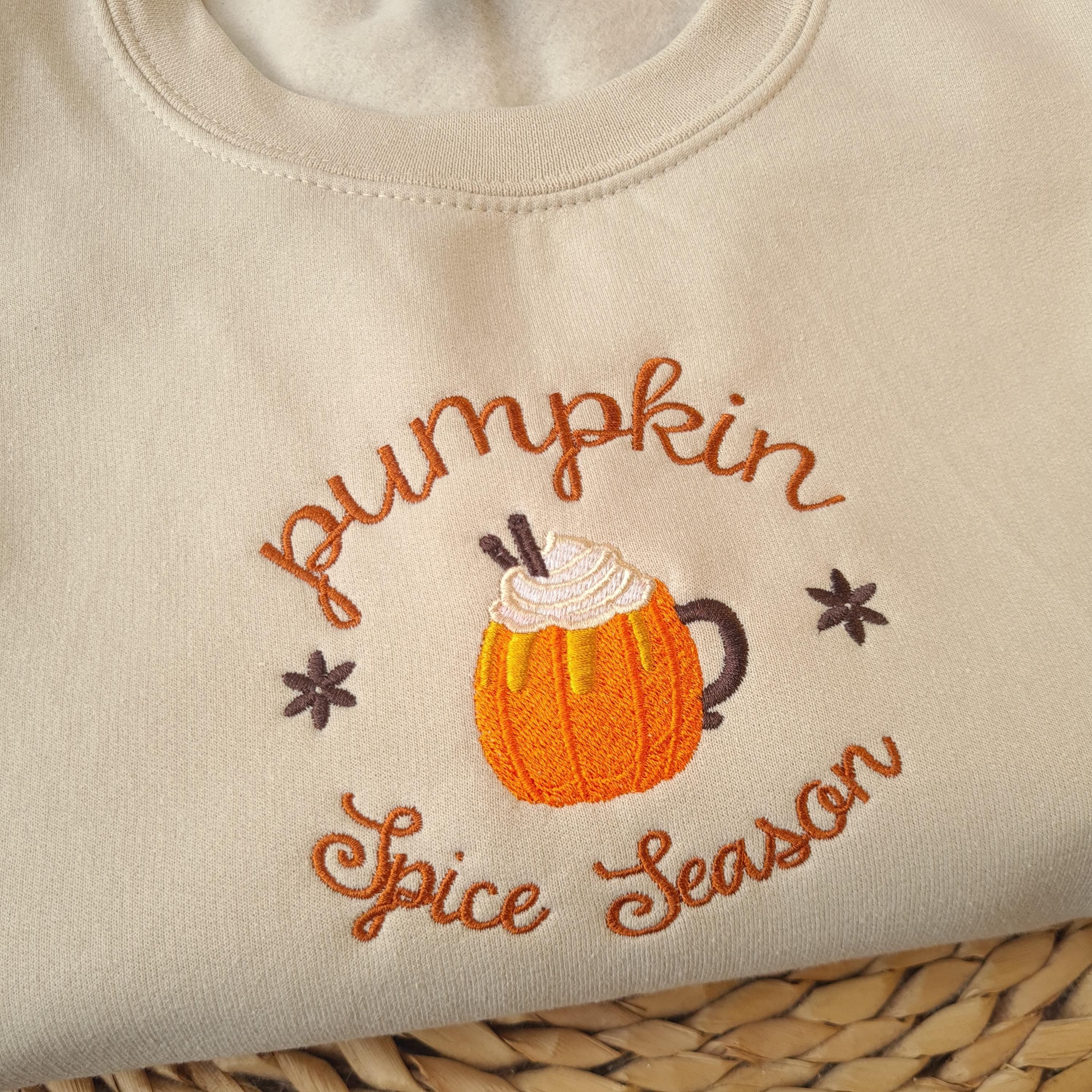 Embroidered Halloween Autumn Sweatshirt, Pumpkin Spice Sweatshirt, Autumn Gift For Her, Halloween Gifts For Her EBAC35