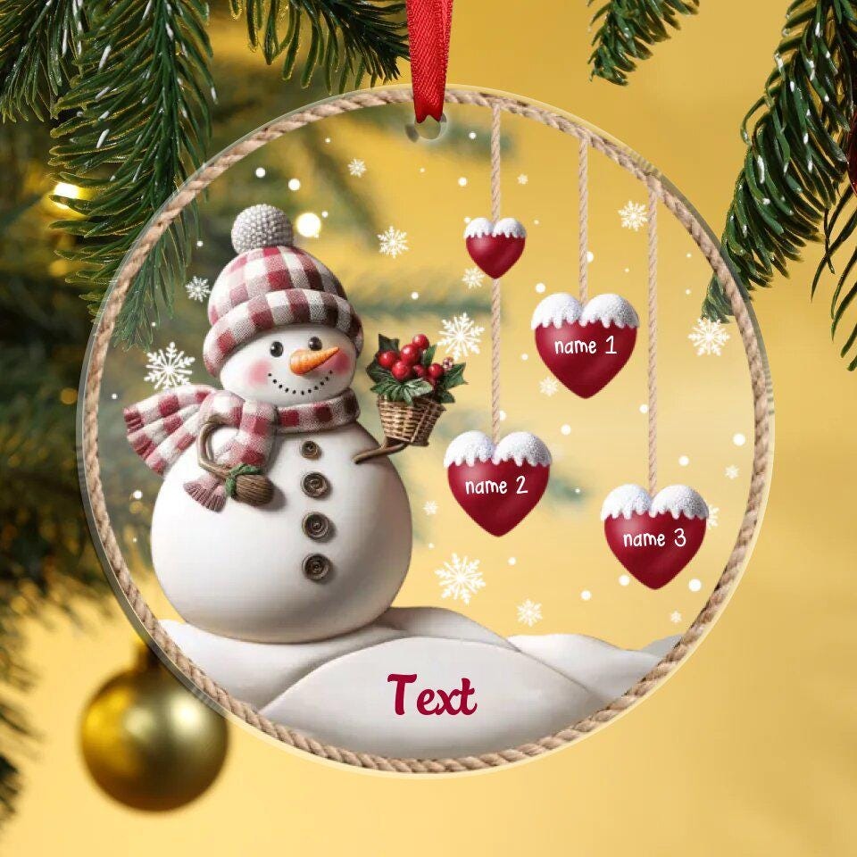 Personalized 1-8 Family Names Christmas Ornament, Acrylic Snowman Family Hanging Ornament, Christmas Gift for Grandma, Mom, Xmas Tree Decor