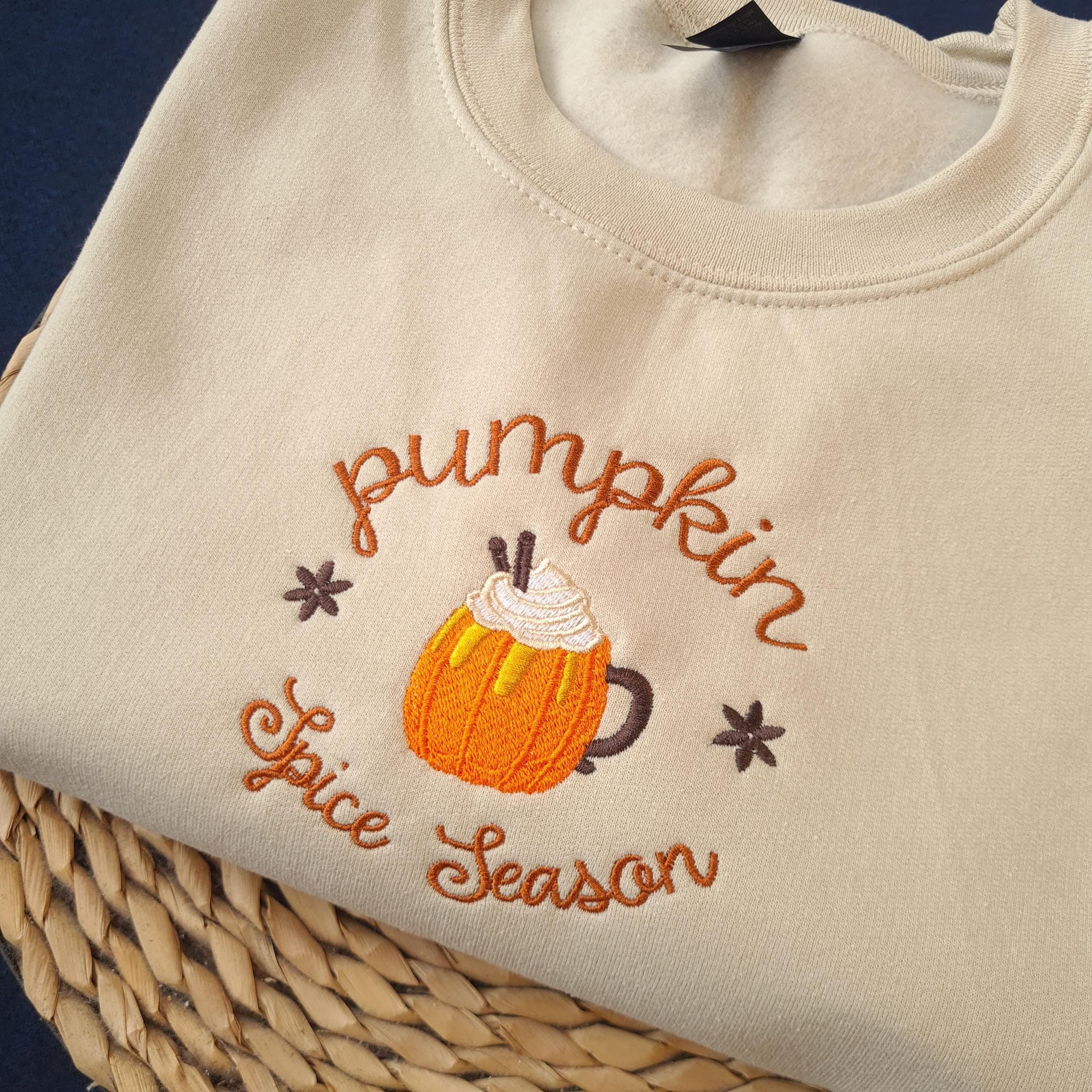 Embroidered Halloween Autumn Sweatshirt, Pumpkin Spice Sweatshirt, Autumn Gift For Her, Halloween Gifts For Her EBAC35