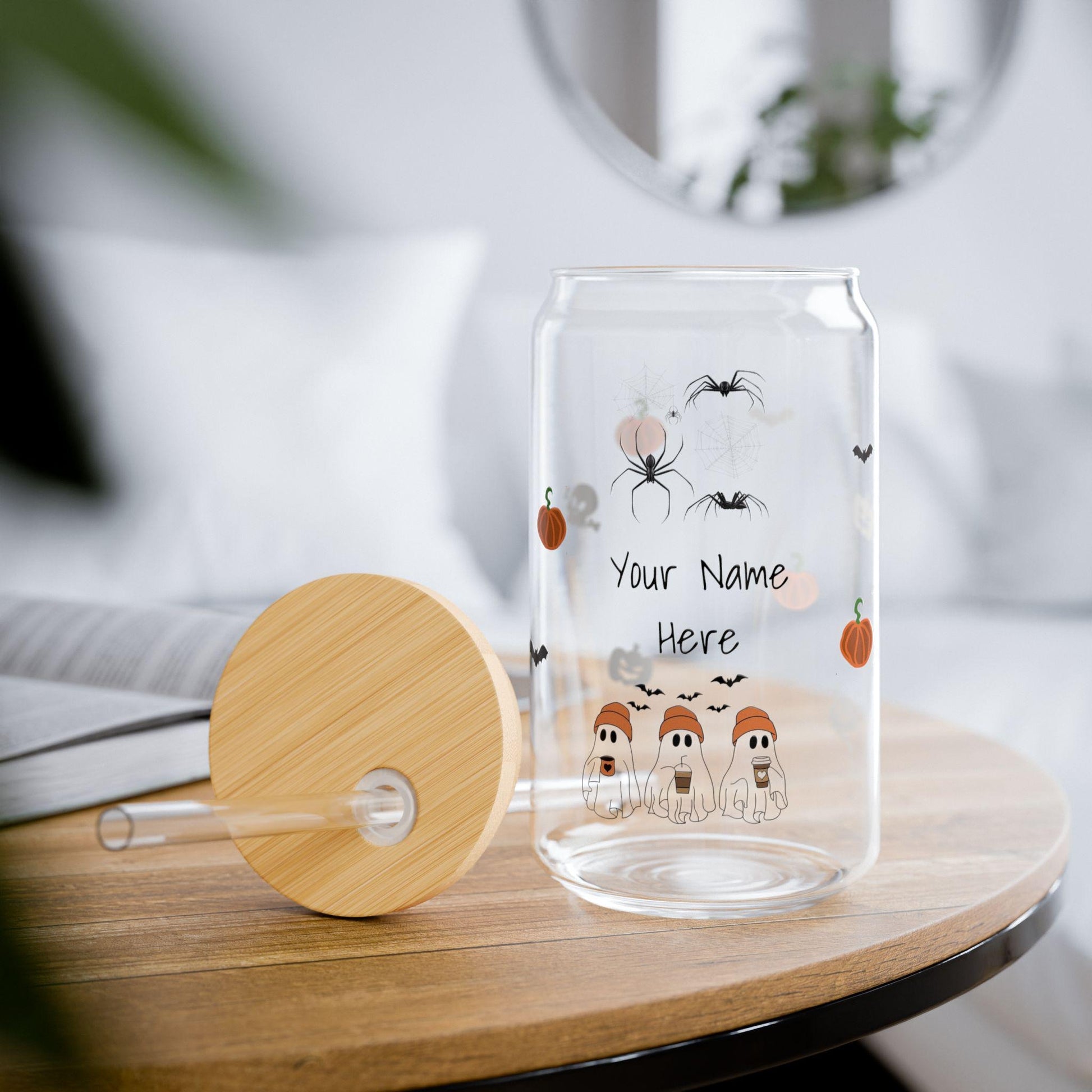 Personalized Halloween Sipper Glass, Customizable Spooky Drink Jar for Autumn Gatherings, Halloween Parties, Custom Gifts For Halloween