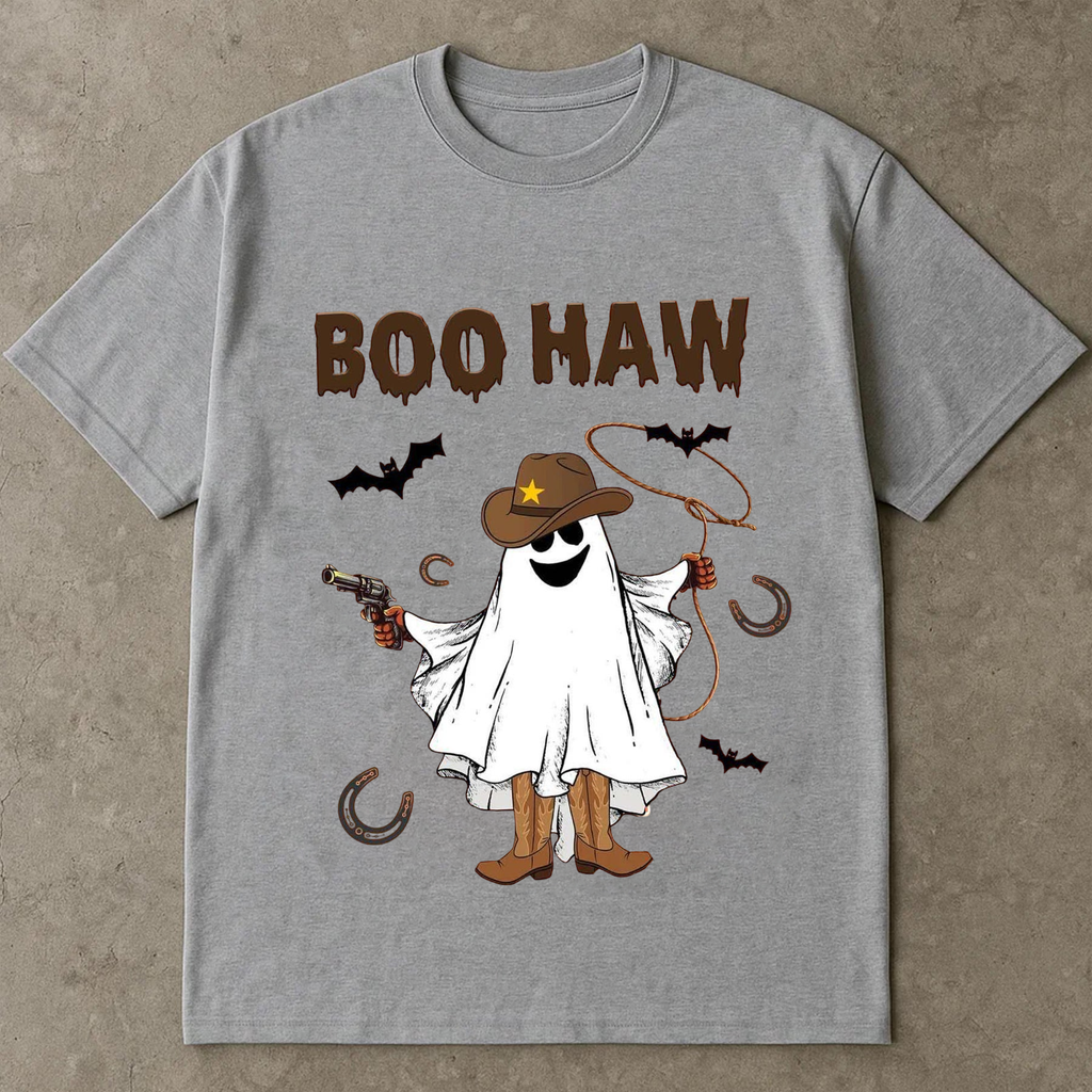 Funny Halloween Cowboy Ghost T-Shirt, Boo Haw Western Ghost Shirt, Cute Halloween Tee for Men and Women